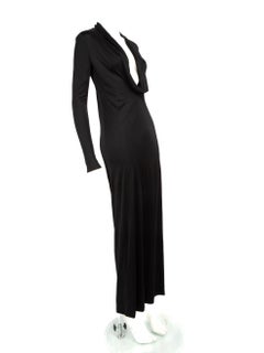Versace Black Cowl Plunge Neck Long Sleeve Maxi Dress Size XS