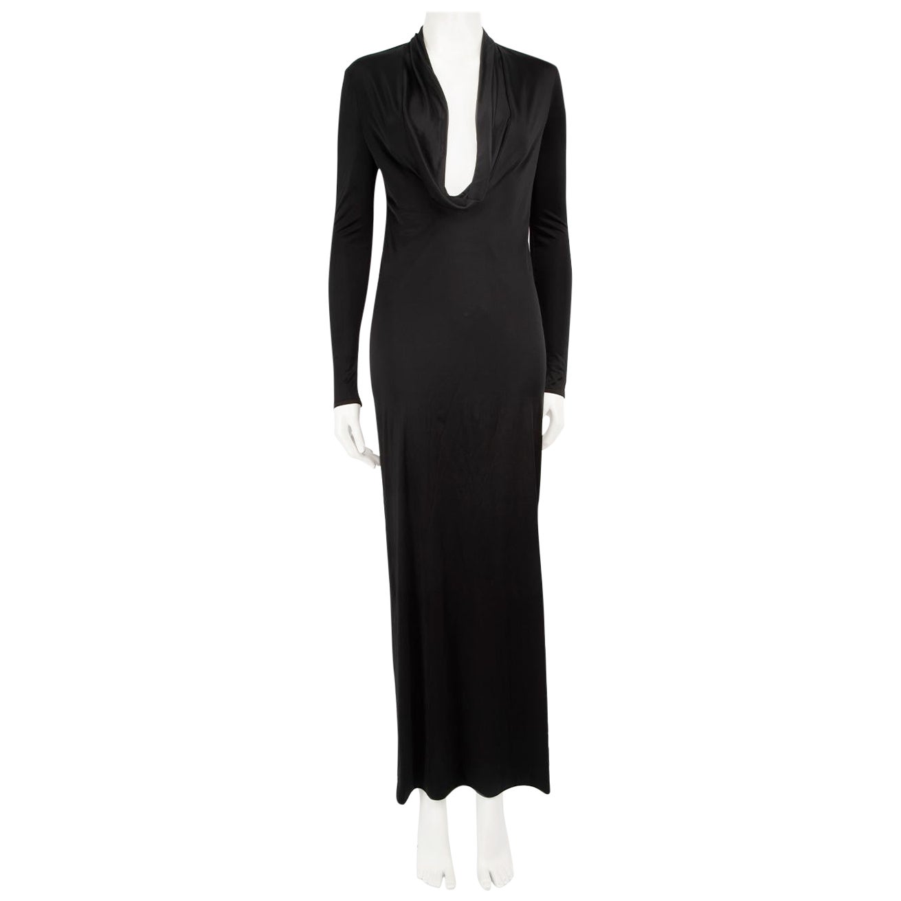 Versace Black Cowl Plunge Neck Long Sleeve Maxi Dress Size XS