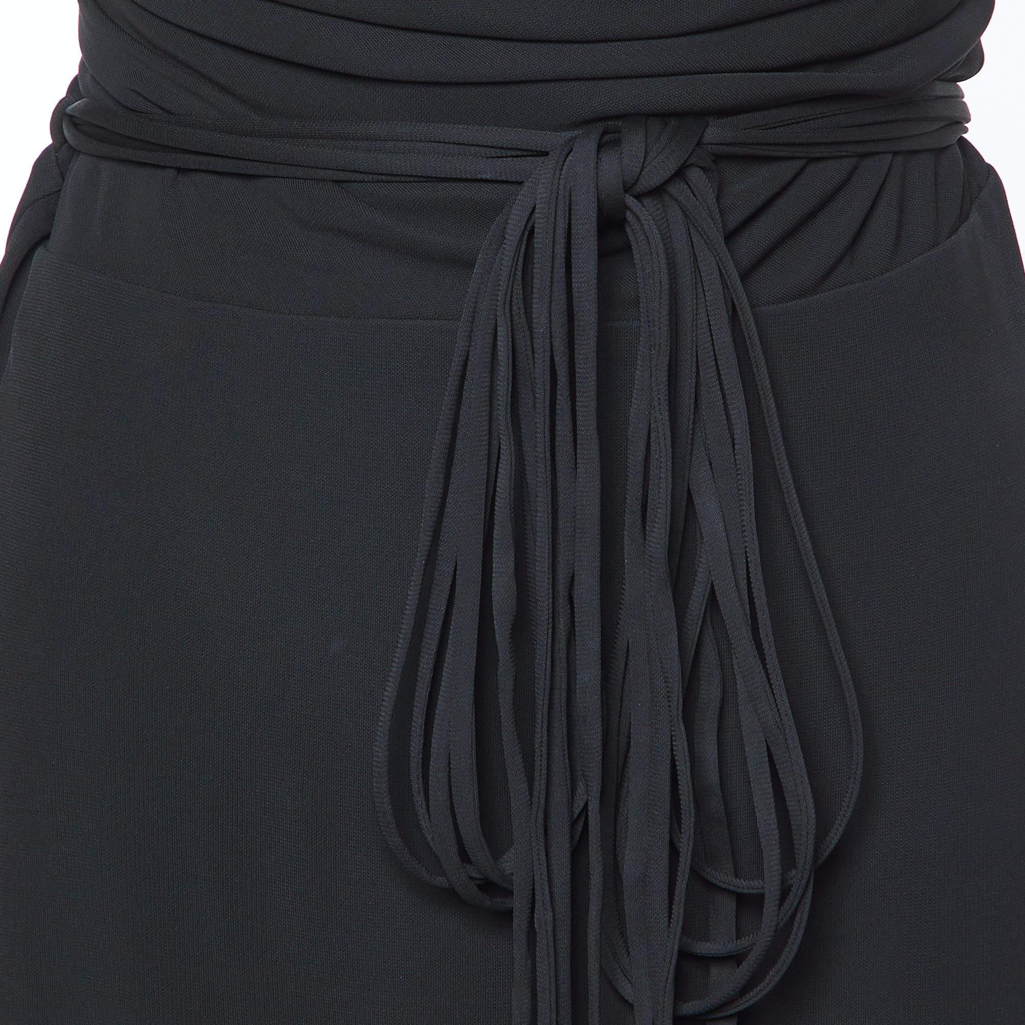 Versace Black Crepe Lace Up Back Sleeveless Dress L In Excellent Condition For Sale In Dubai, Al Qouz 2