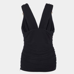 Versace Black Crepe Ruched Sleeveless Top S