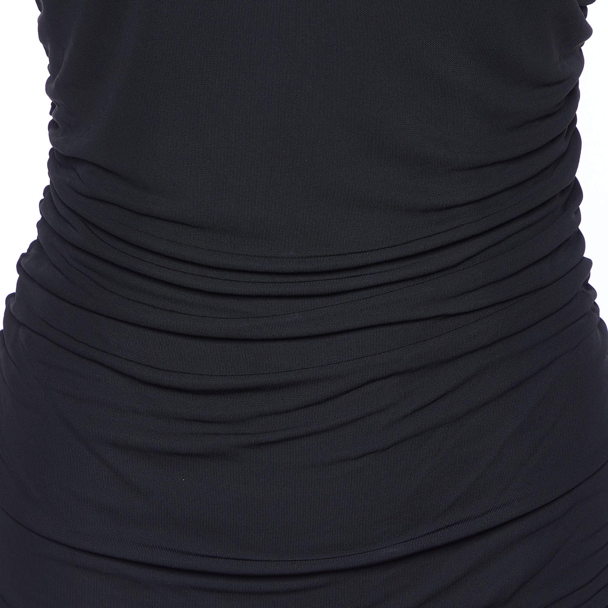 Versace Black Crepe Ruched Sleeveless Top S In Excellent Condition For Sale In Dubai, Al Qouz 2
