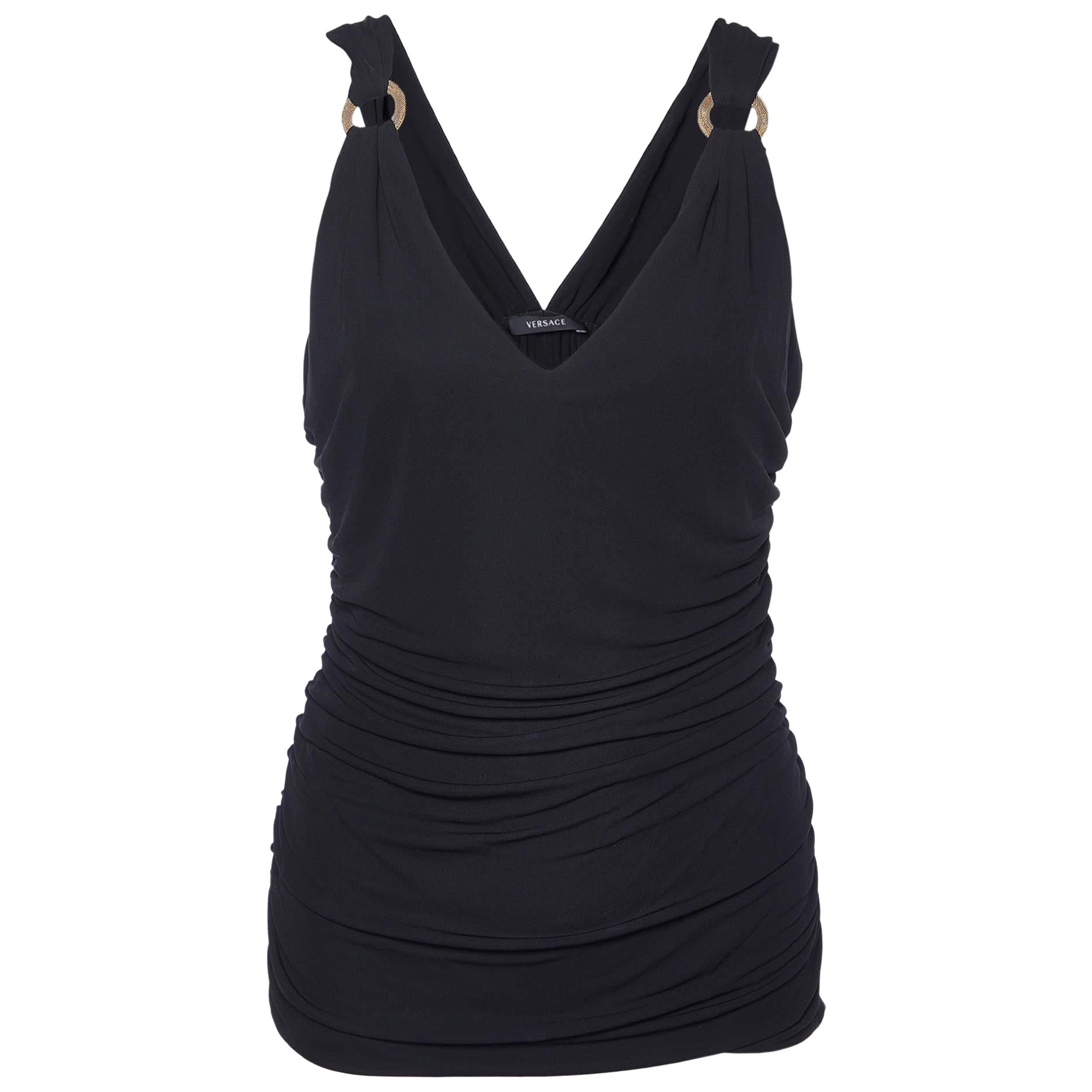 Versace Black Crepe Ruched Sleeveless Top S