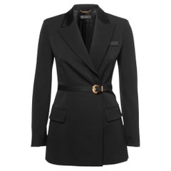 Versace - Blazer à ceinture en crêpe de laine noir XS