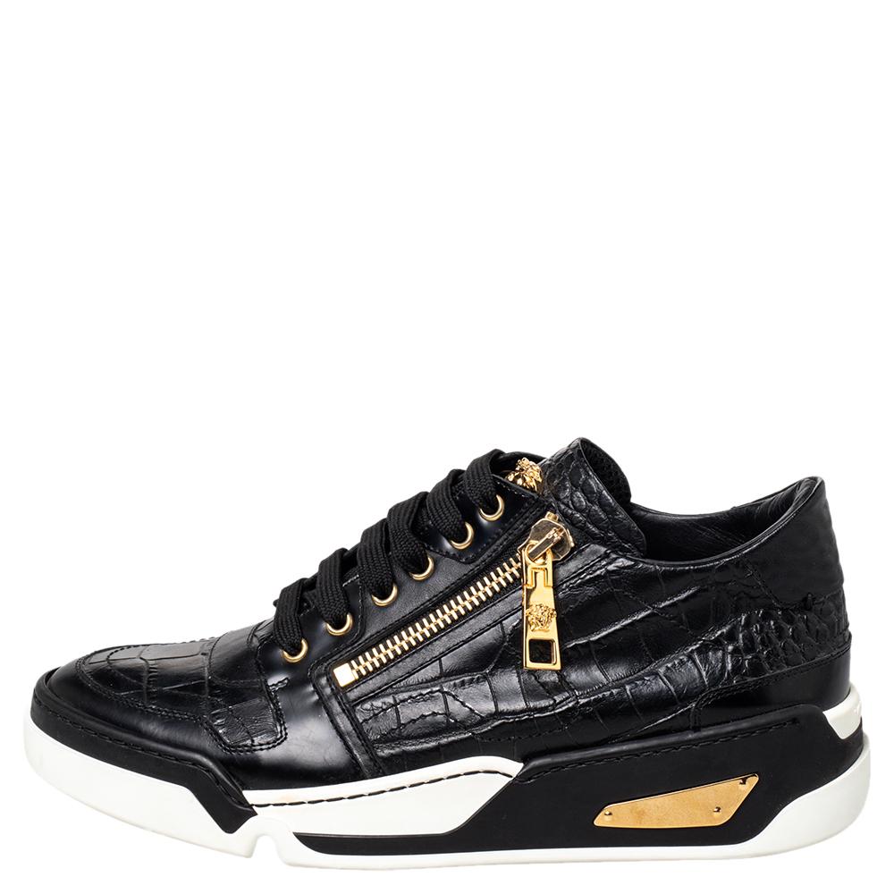 Versace Schwarz Croc geprägt und Leder Low Top Sneakers Größe 41 1