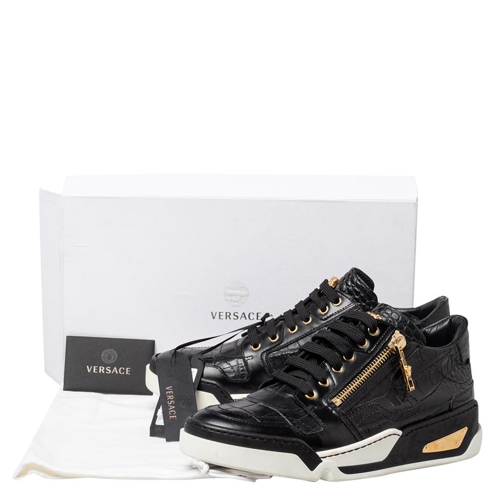 Versace Schwarz Croc geprägt und Leder Low Top Sneakers Größe 41 4
