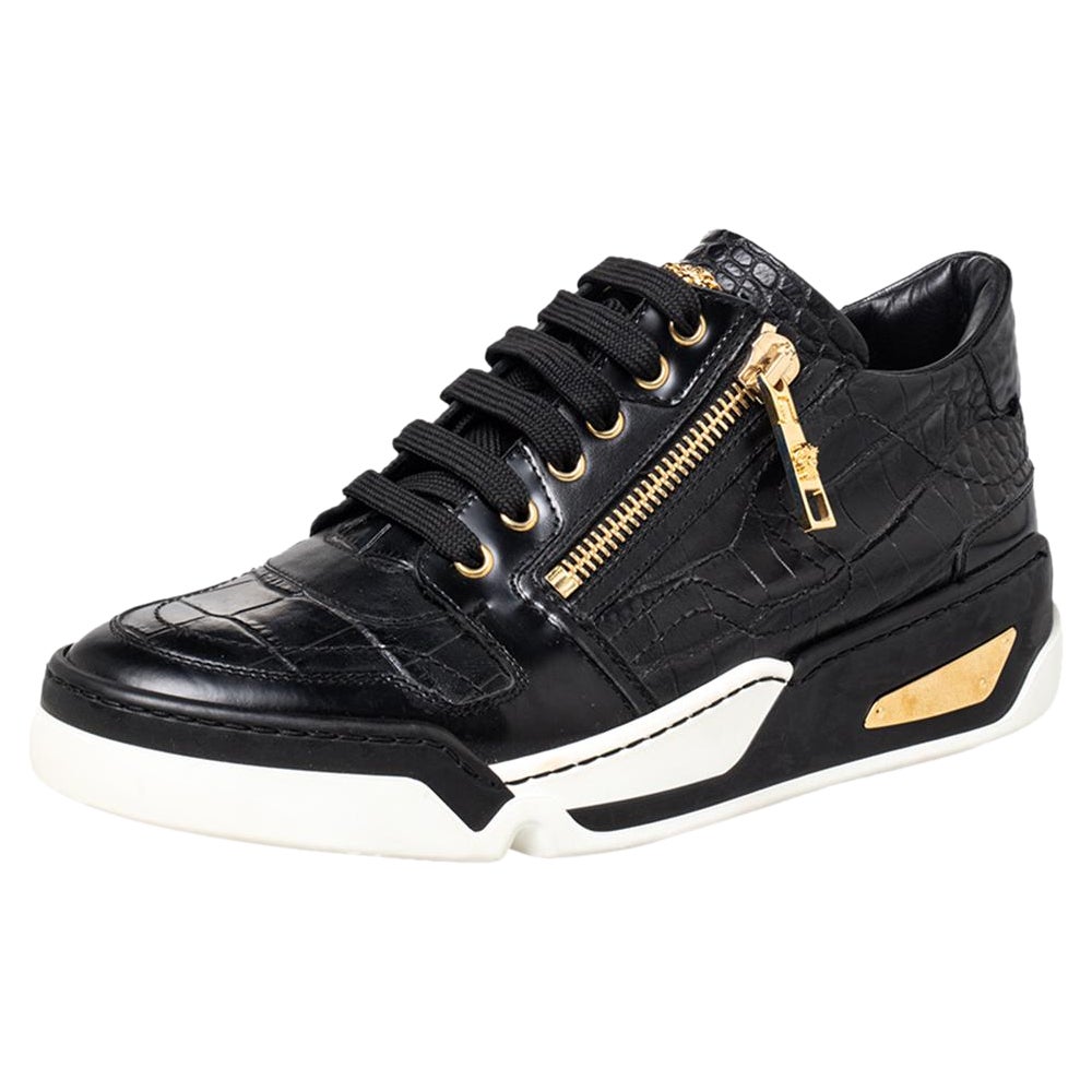 Versace Schwarz Croc geprägt und Leder Low Top Sneakers Größe 41