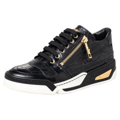 Versace Schwarz Croc geprägt und Leder Low Top Sneakers Größe 41