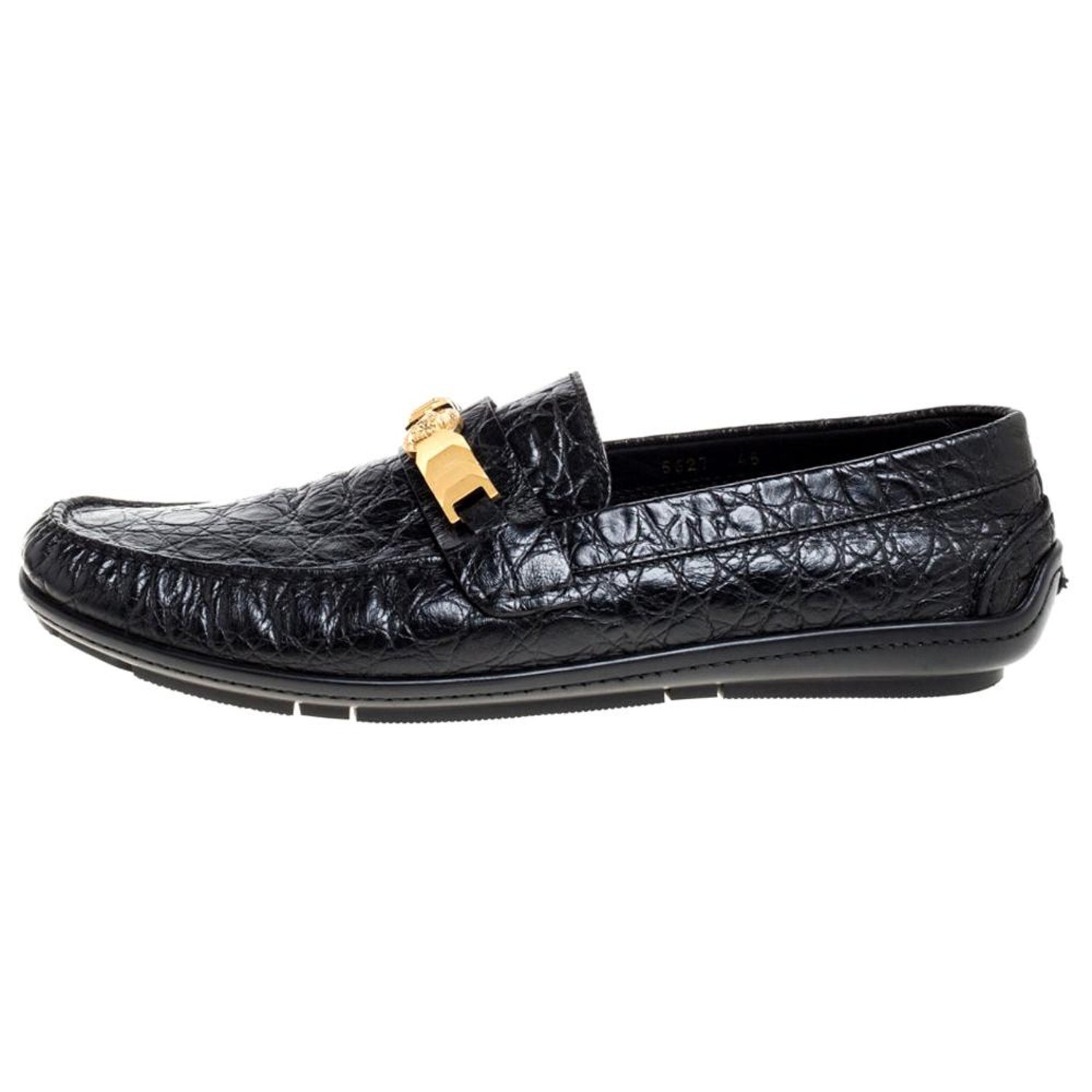 Versace Black Croc Embossed Leather Medusa Loafers Size 45 at 1stDibs