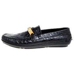 Versace Black Croc Embossed Leather Medusa Loafers Size 45