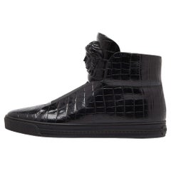 Versace Black Croc Embossed Leather Palazzo Medusa High Top Sneakers Size 43