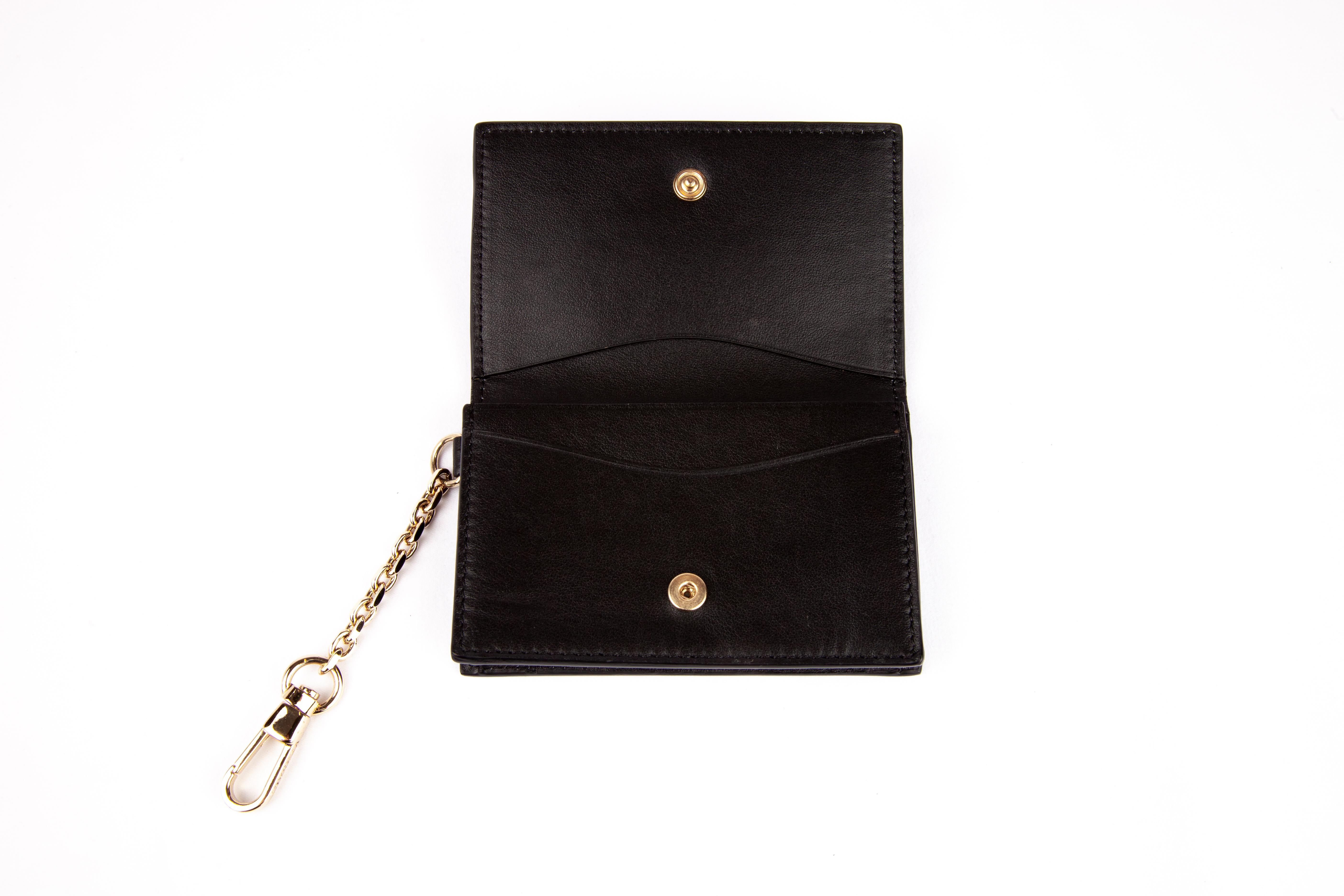 Women's Versace Black Crystal Embellished Card Holder / Bag Charm with Gold Tone Chain