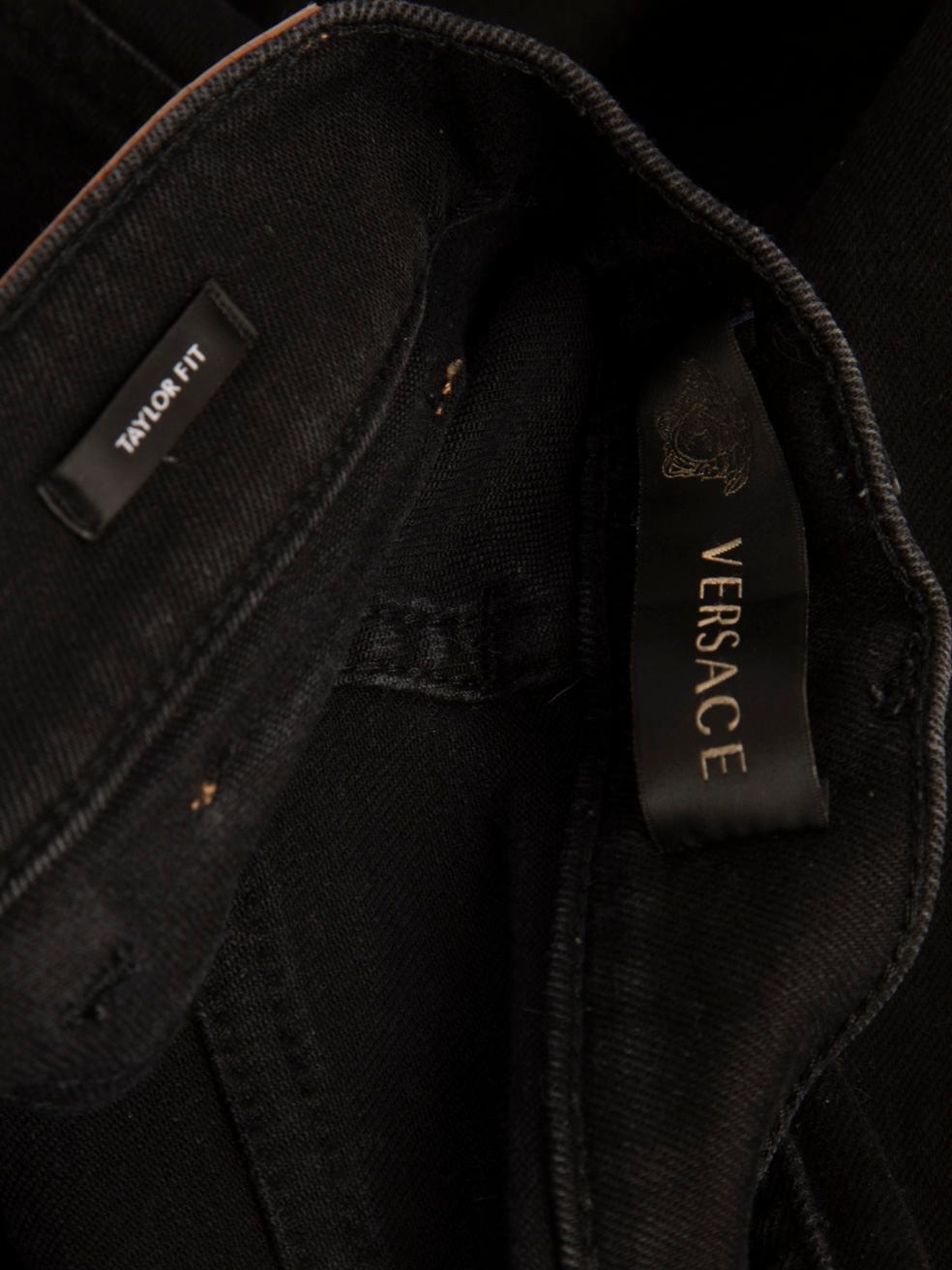 Versace Black Denim Embroidered Pocket Jeans Size XL For Sale 6