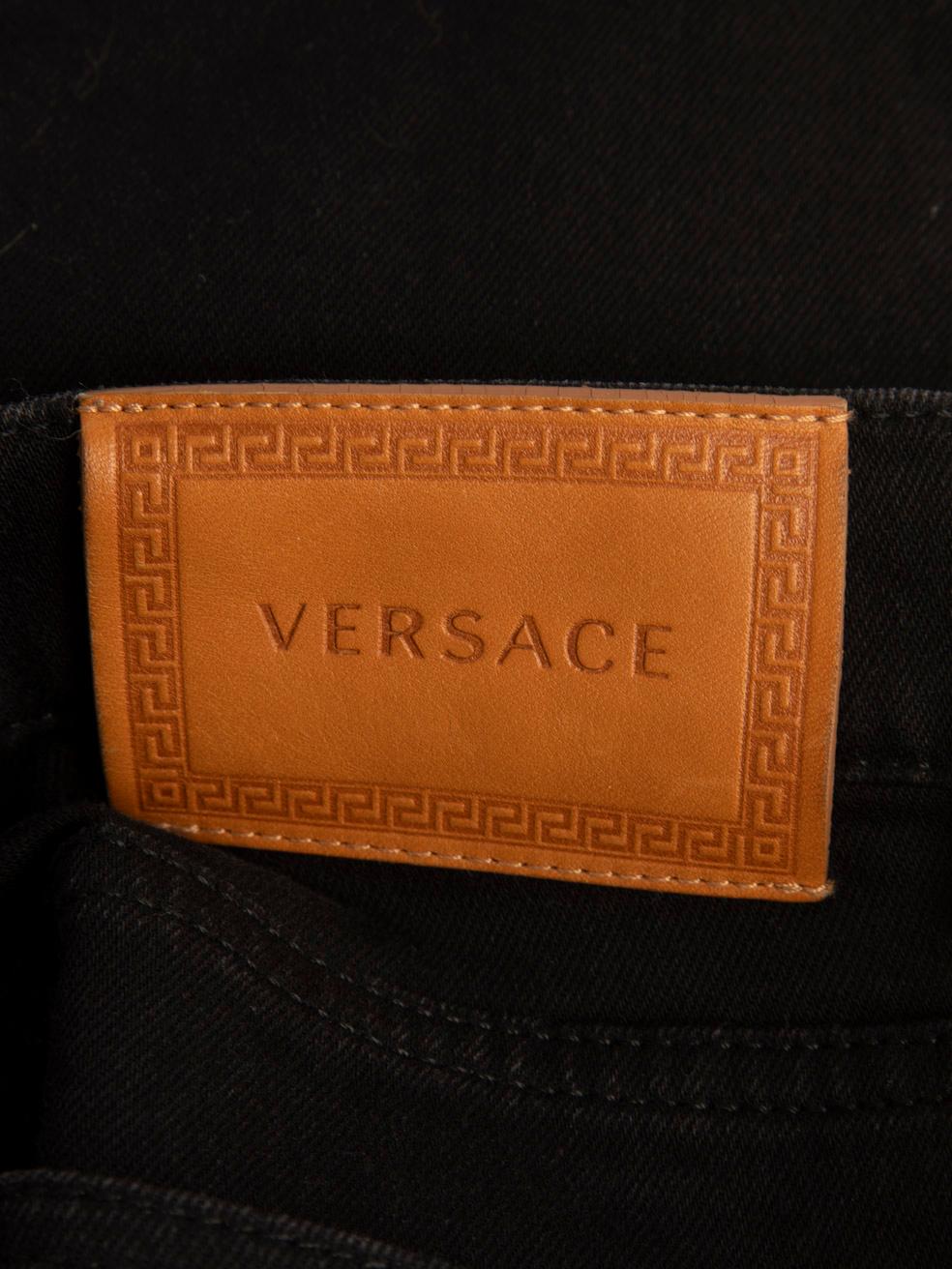 Versace Black Denim Embroidered Pocket Jeans Size XL For Sale 5