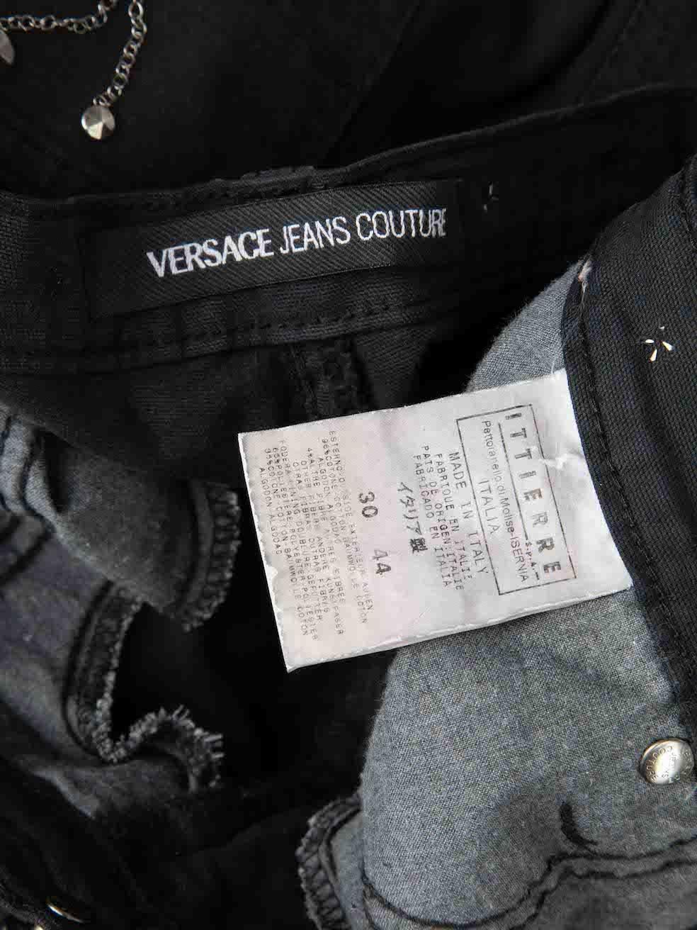 Versace Black Denim Studded Chain Flared Jeans Size L For Sale 3