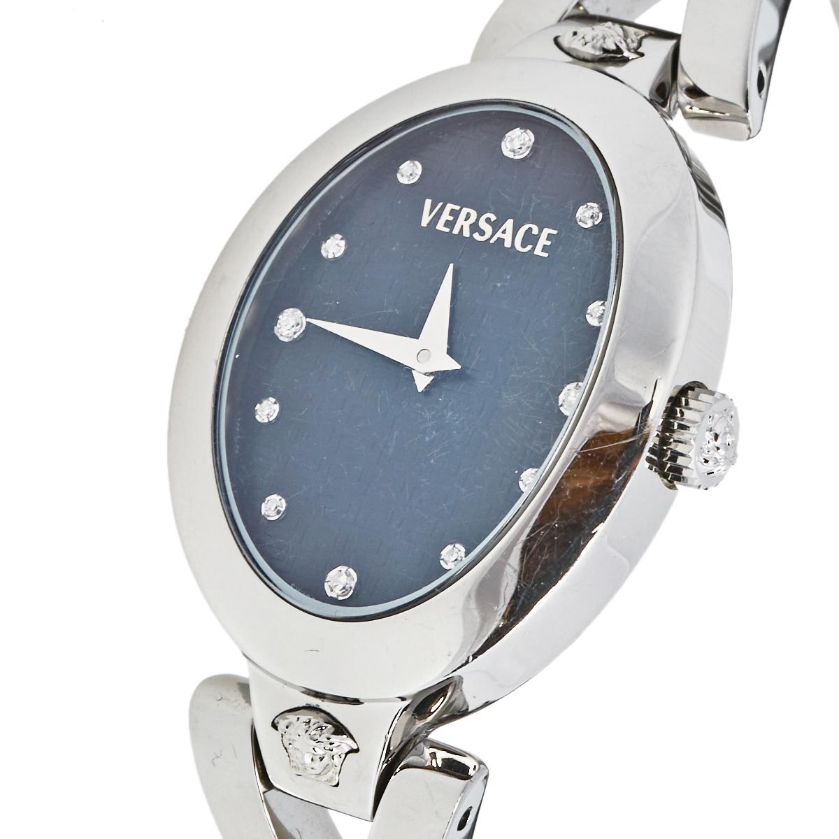 Versace Black Diamond Stainless Steel V-Glam 60Q99 Women's Wristwatch 25 mm In Good Condition In Dubai, Al Qouz 2