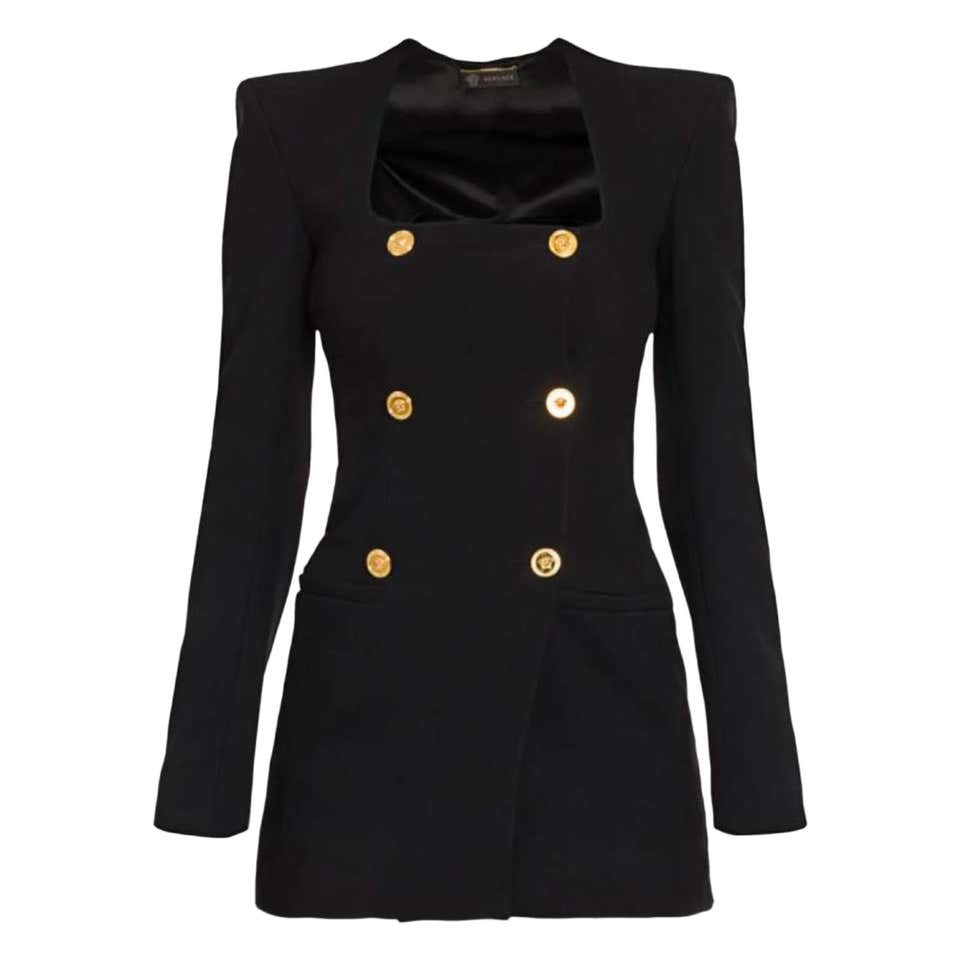 Versace Black Double Breasted Blazer Jacket with Shoulder Pads Size 38 ...