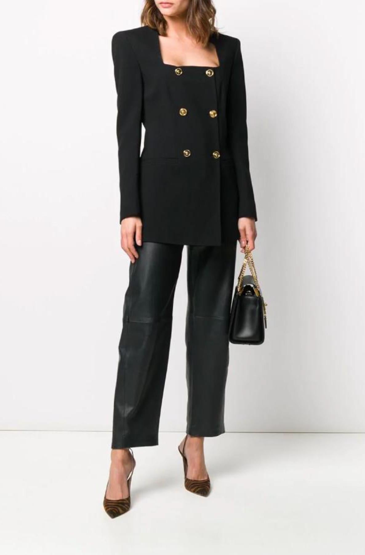 Versace Black Double Breasted Blazer Jacke mit Schulterpolster Größe 40 (Schwarz)