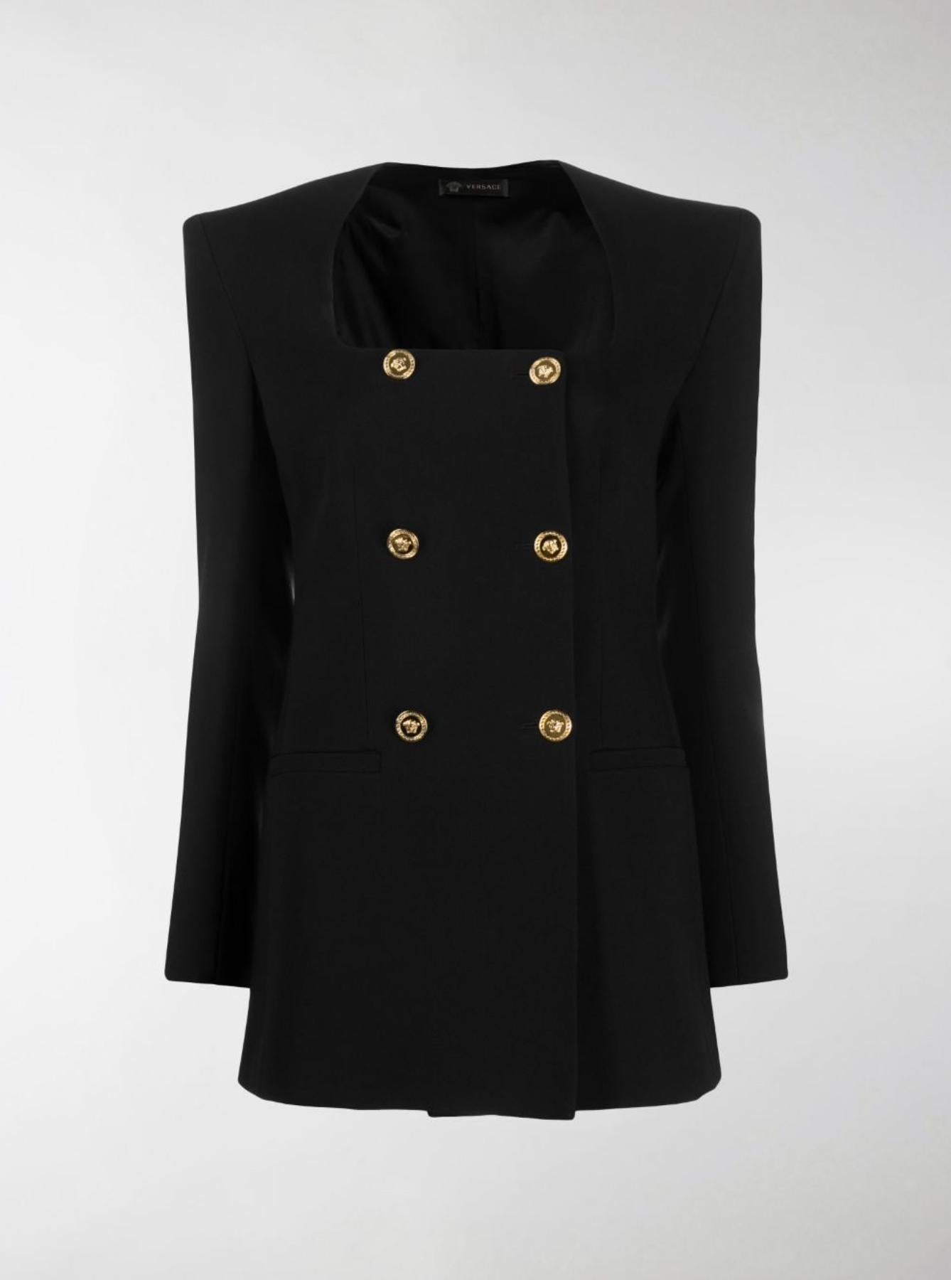 Versace Black Double Breasted Blazer Jacke mit Schulterpolster Größe 40 Damen
