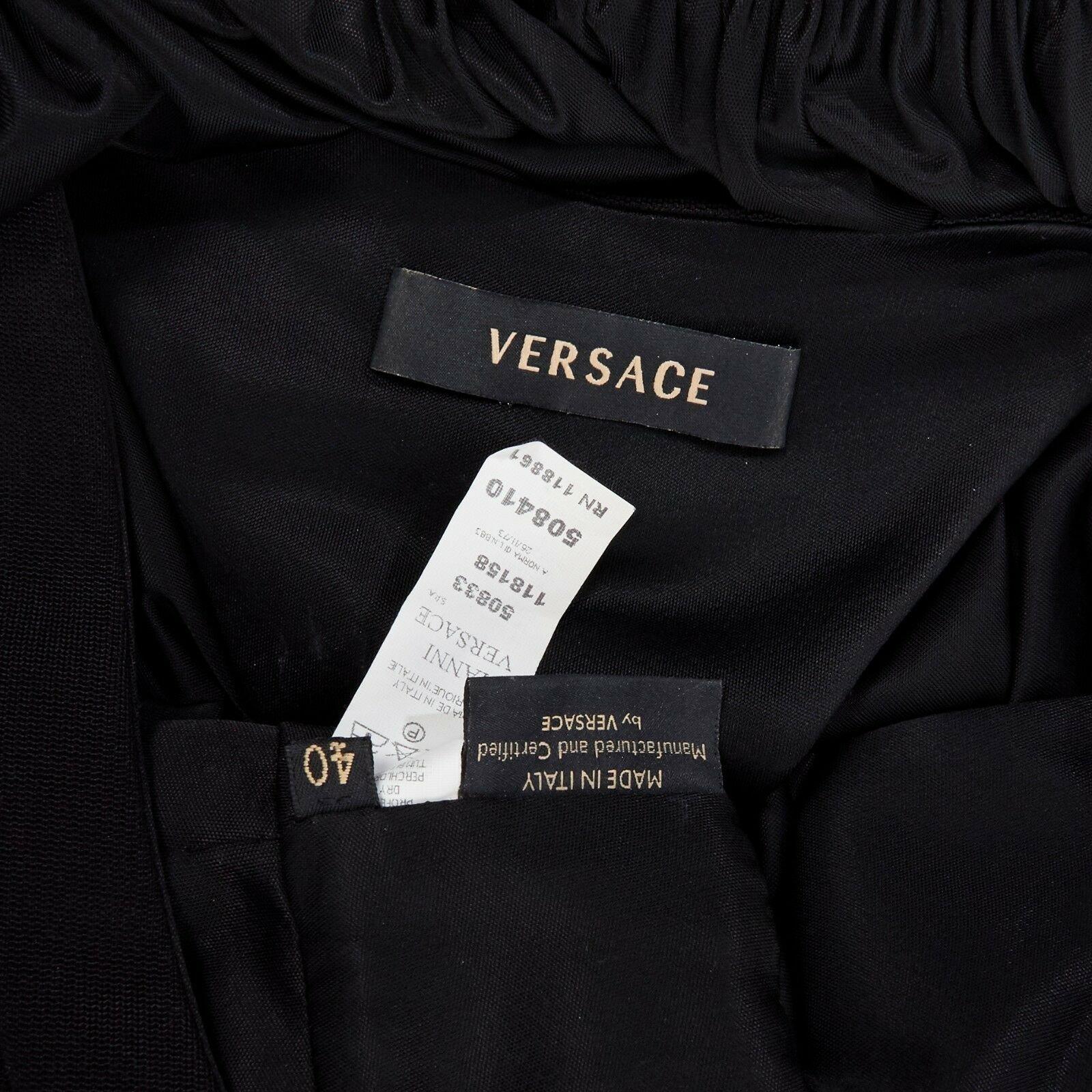 VERSACE vestido de cóctel negro drapeado de viscosa con escote arnés IT40 S 5