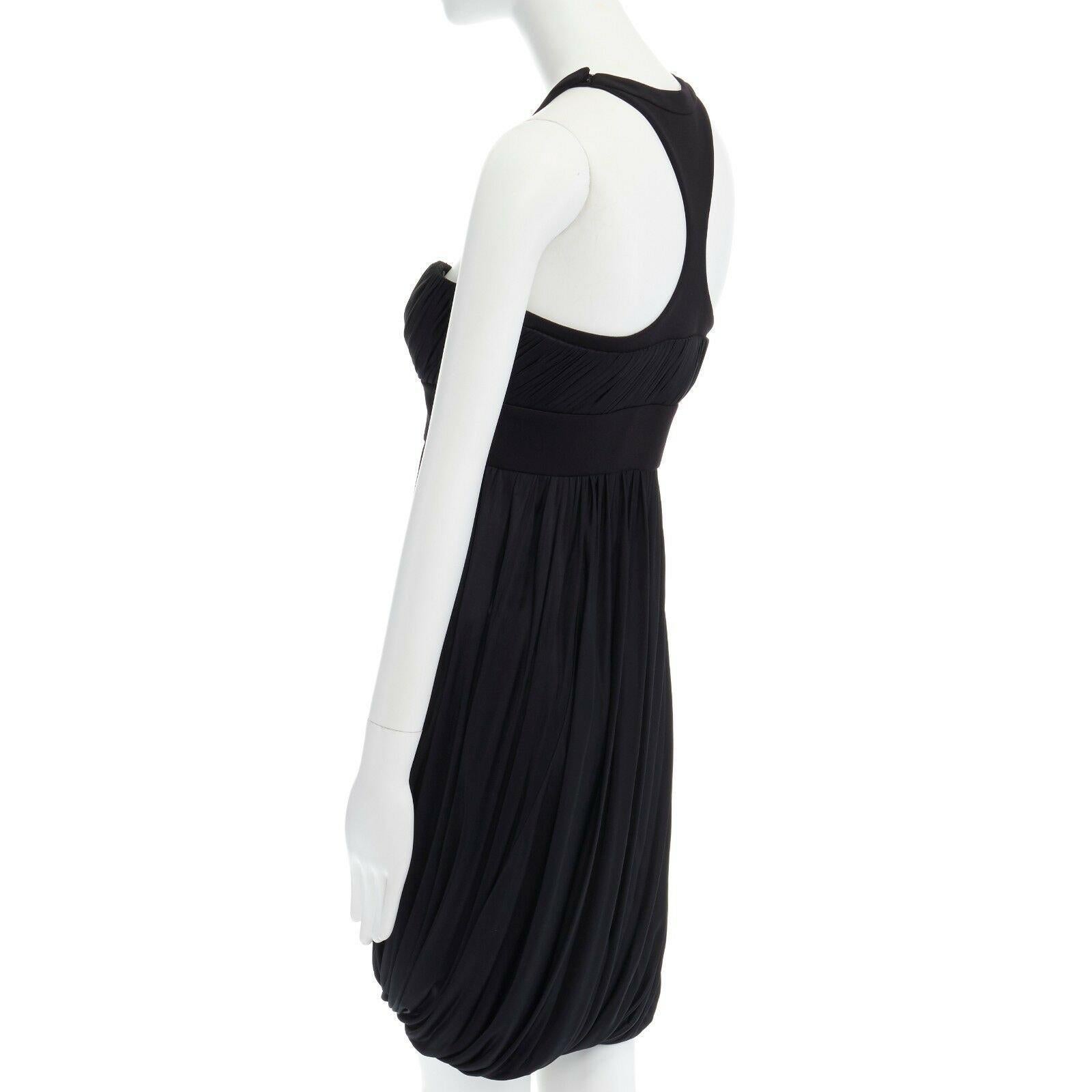VERSACE vestido de cóctel negro drapeado de viscosa con escote arnés IT40 S 1