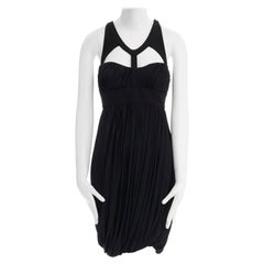 VERSACE vestido de cóctel negro drapeado de viscosa con escote arnés IT40 S
