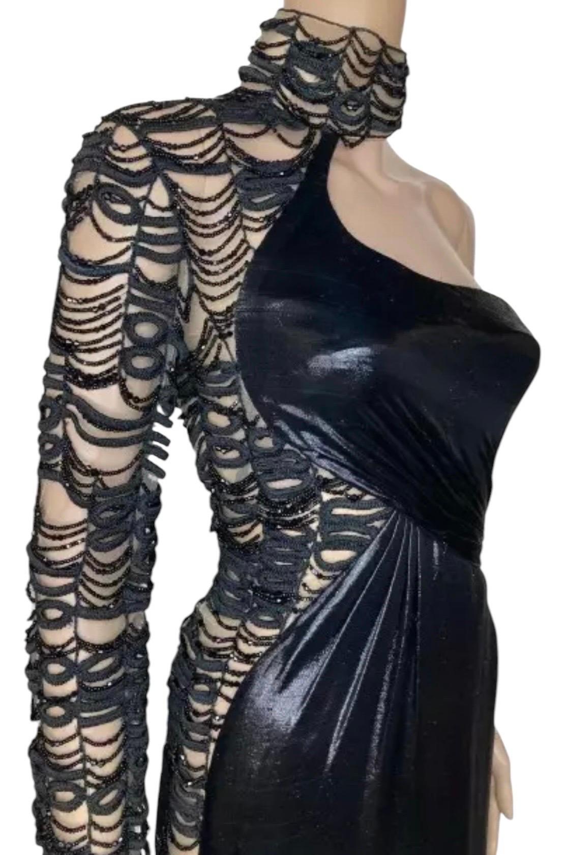 Women's Versace Black Embellished One shoulder Dress Gown For Sale