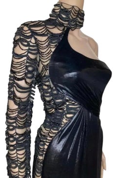 Versace Schwarzes verschönertes Kleid mit einer Schulter