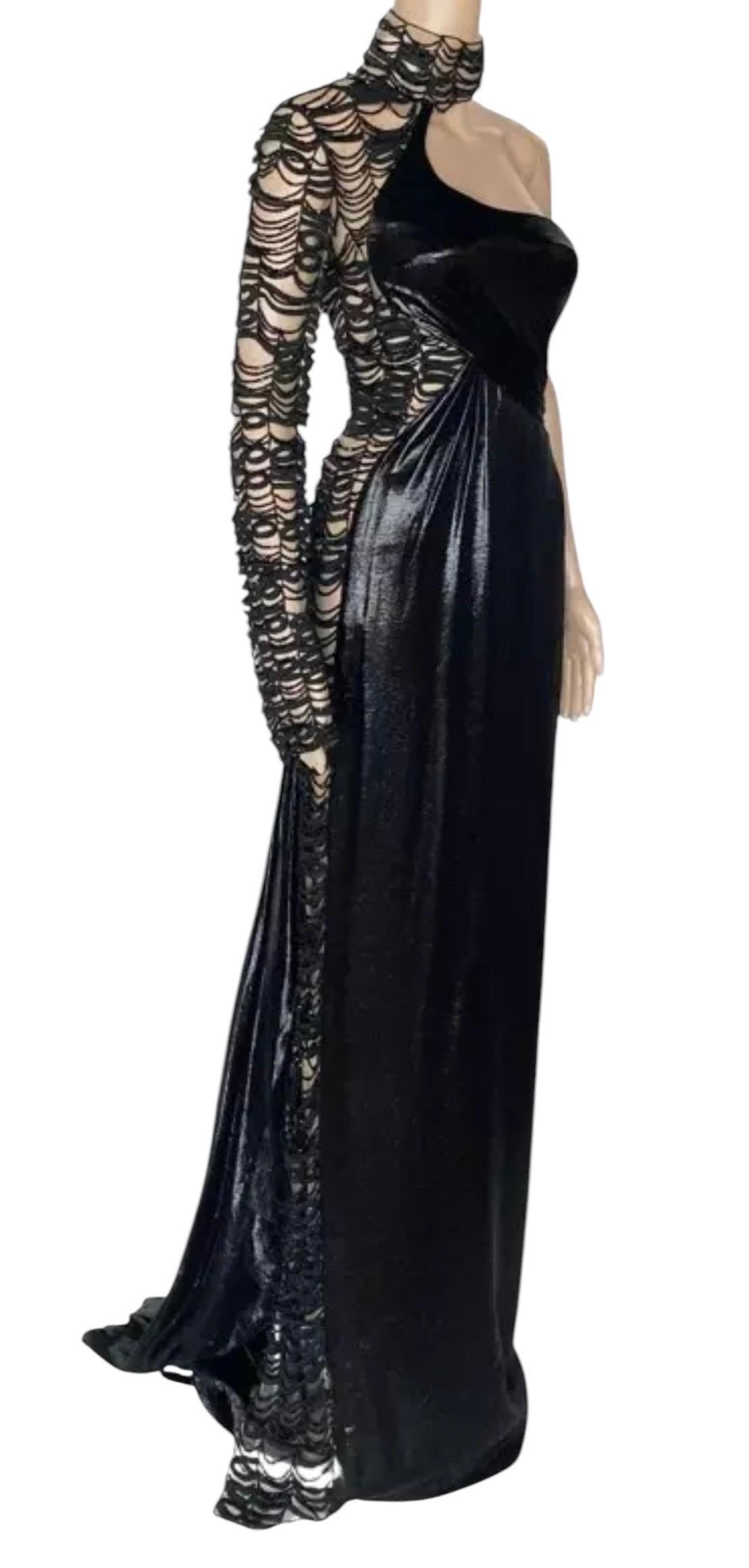 Versace Black Embellished One shoulder Dress Gown For Sale 1