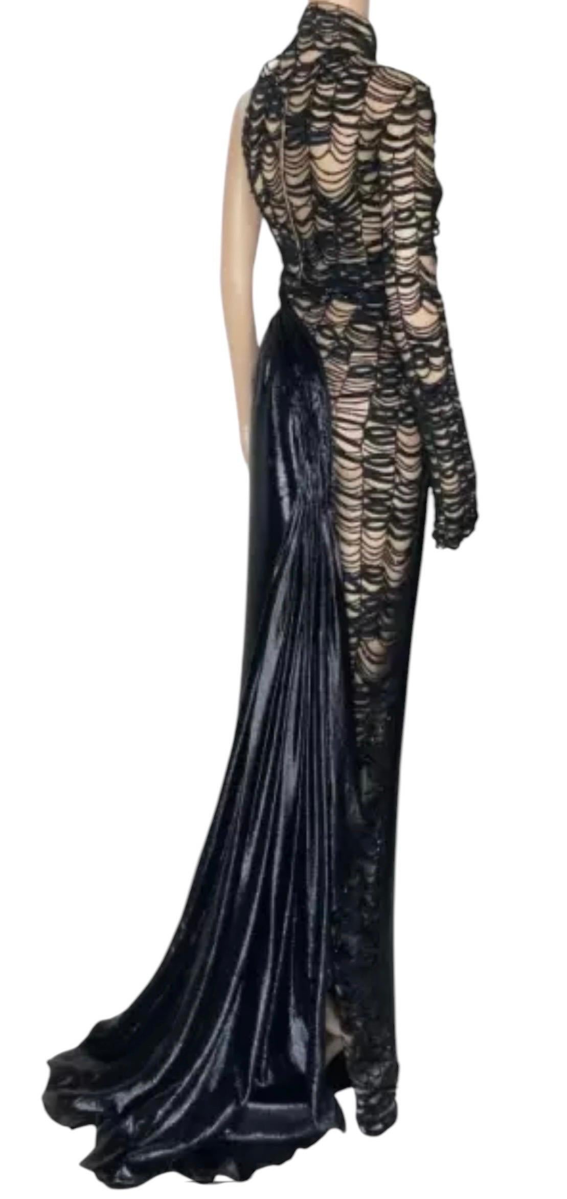 Versace Black Embellished One shoulder Dress Gown For Sale 2