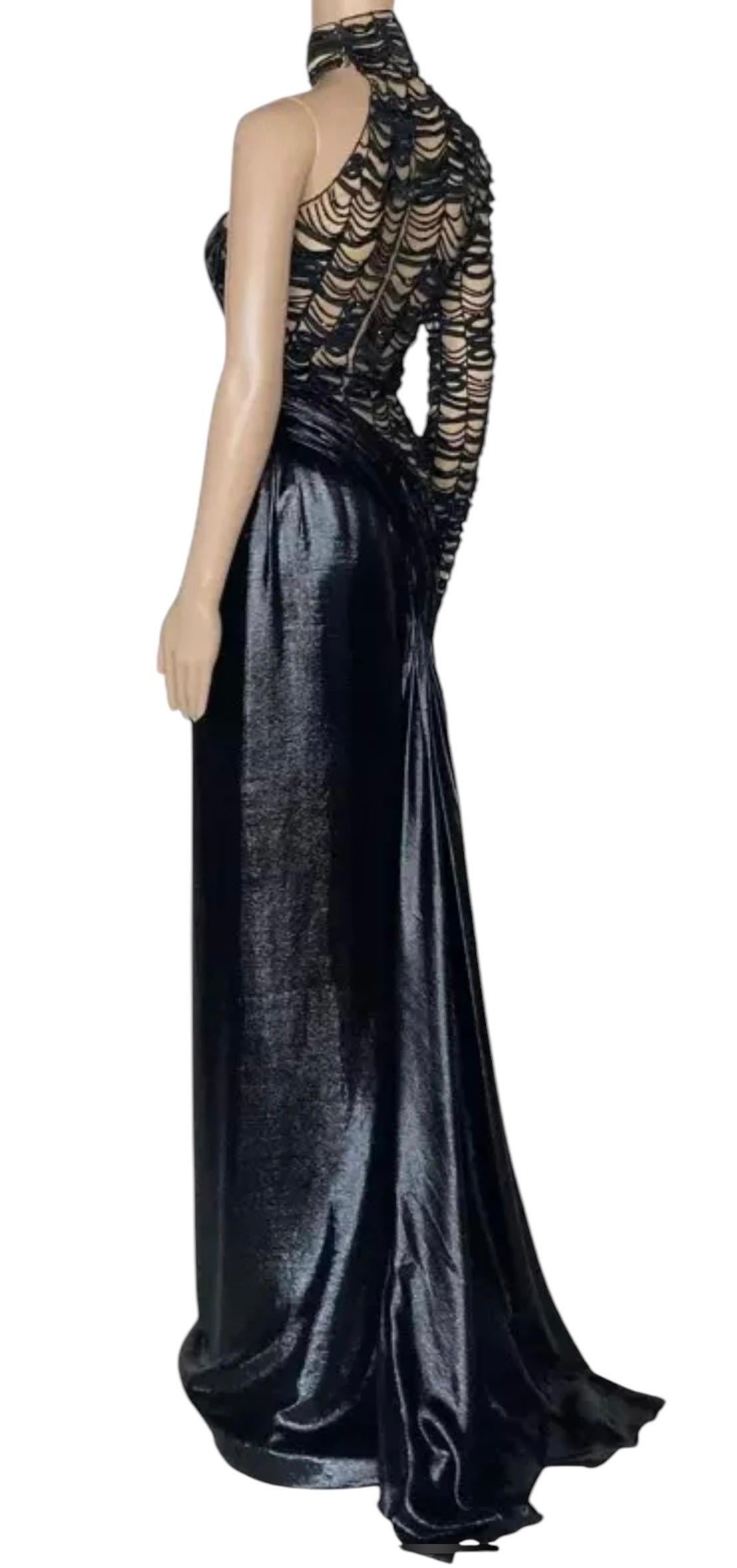 Versace Black Embellished One shoulder Dress Gown For Sale 3