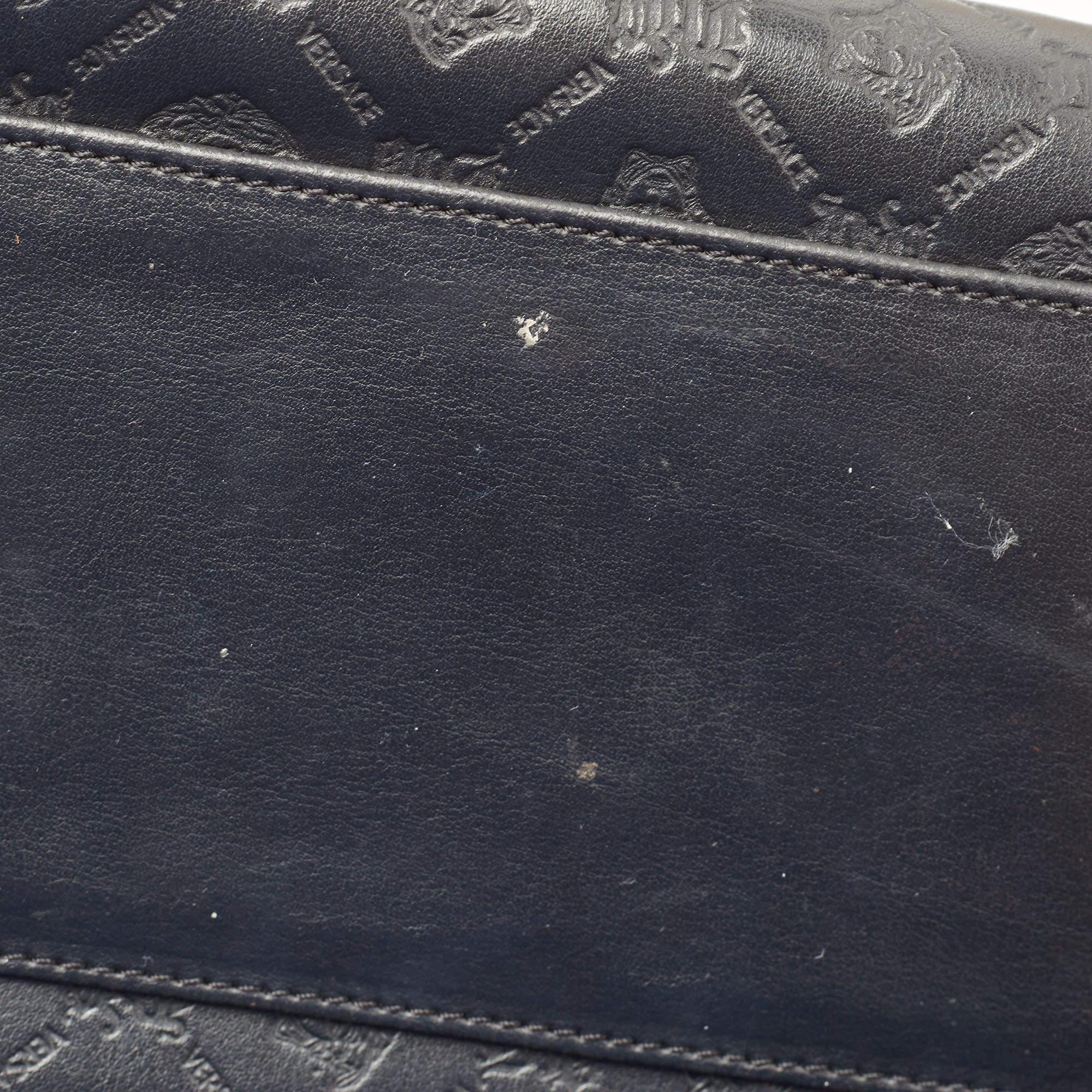 Versace Black Embossed Leather Front Pocket Baguette Bag 7