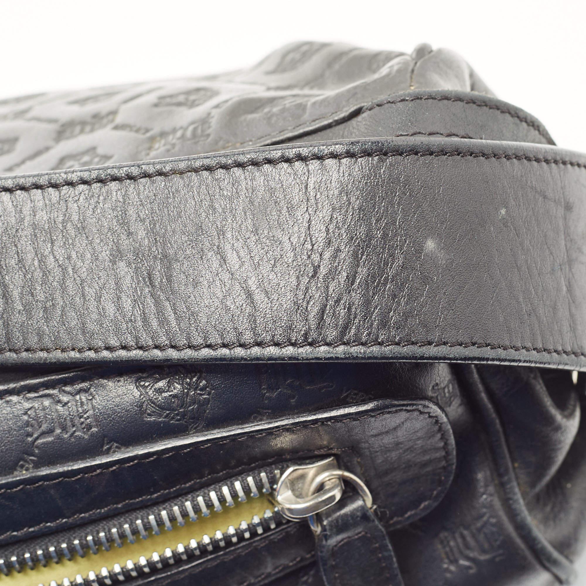 Versace Black Embossed Leather Front Pocket Baguette Bag 8