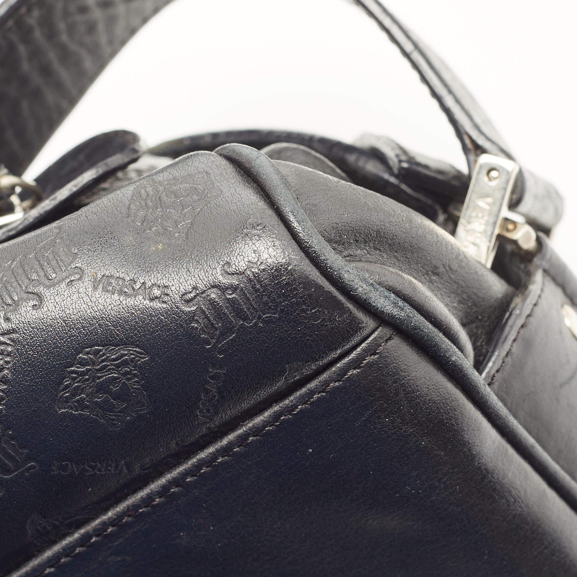 Versace Black Embossed Leather Front Pocket Baguette Bag 9