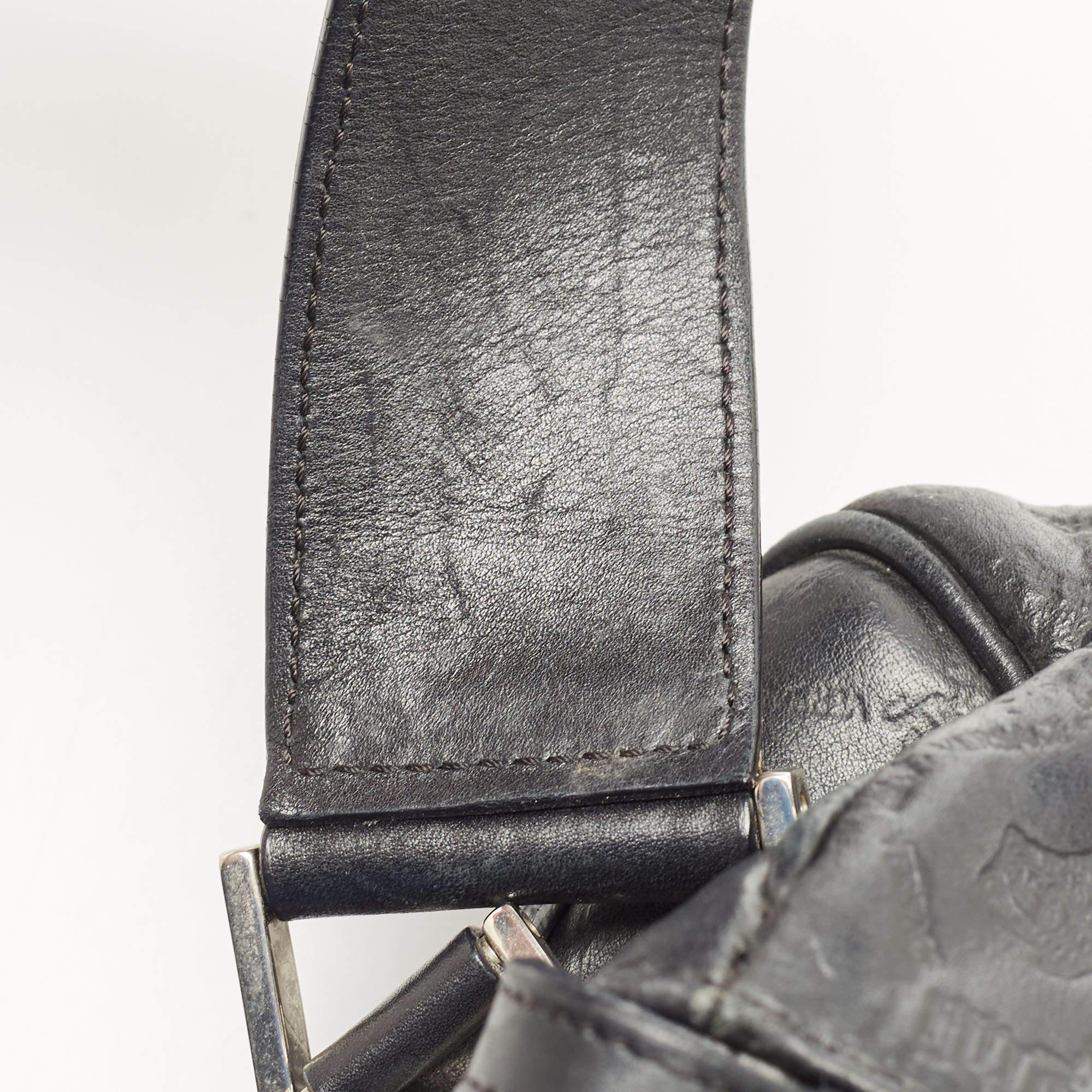 Versace Black Embossed Leather Front Pocket Baguette Bag 11