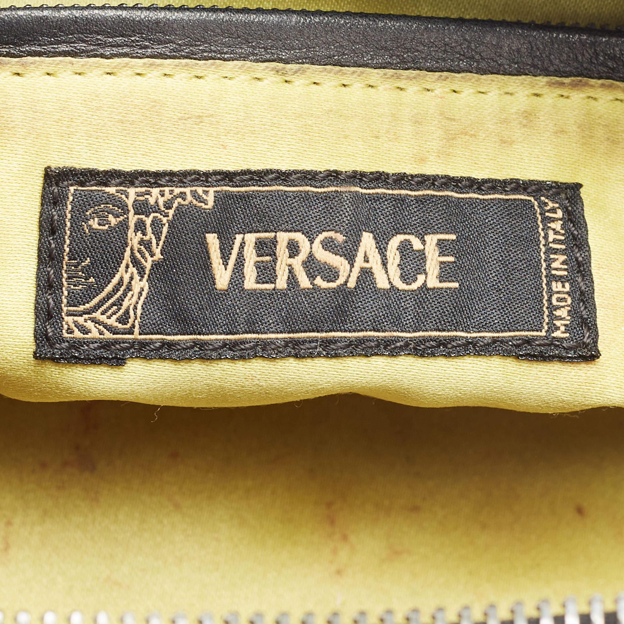 Versace Black Embossed Leather Front Pocket Baguette Bag 13