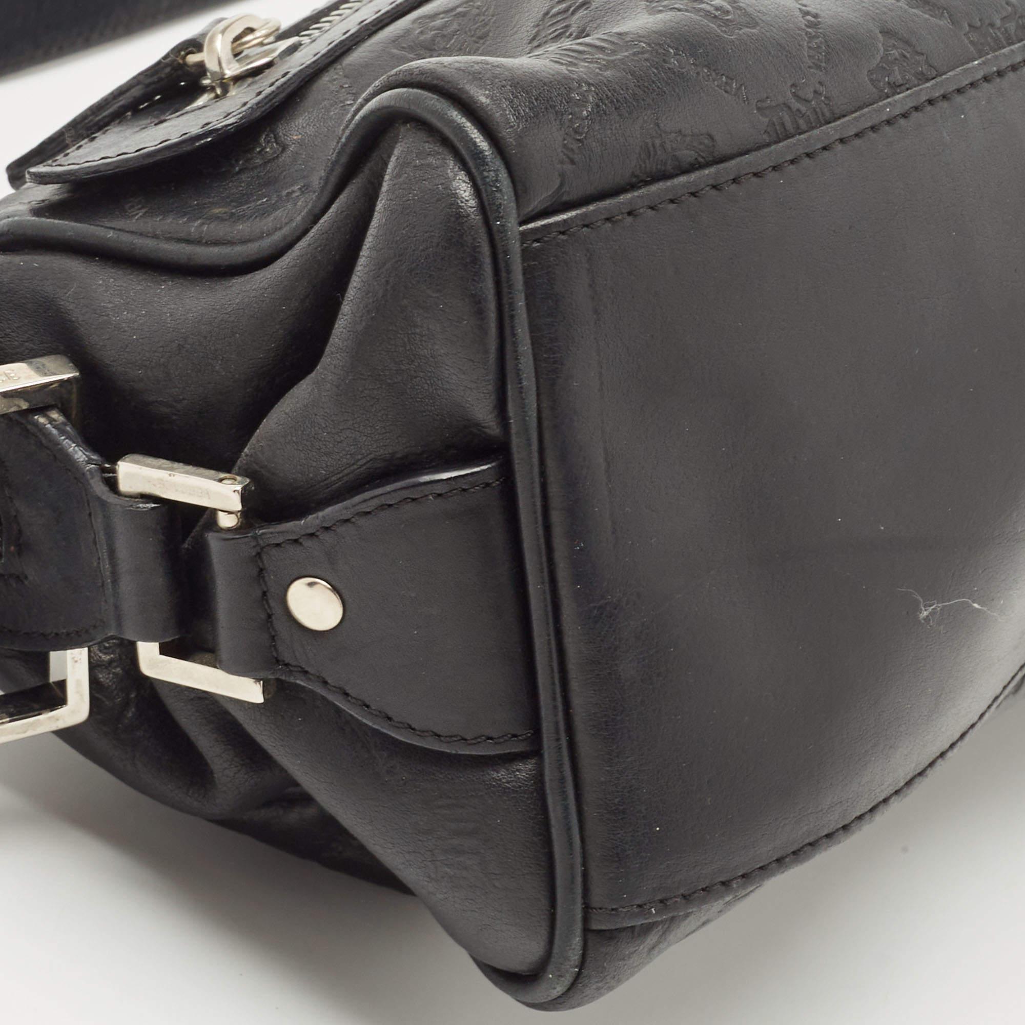 Versace Black Embossed Leather Front Pocket Baguette Bag 1