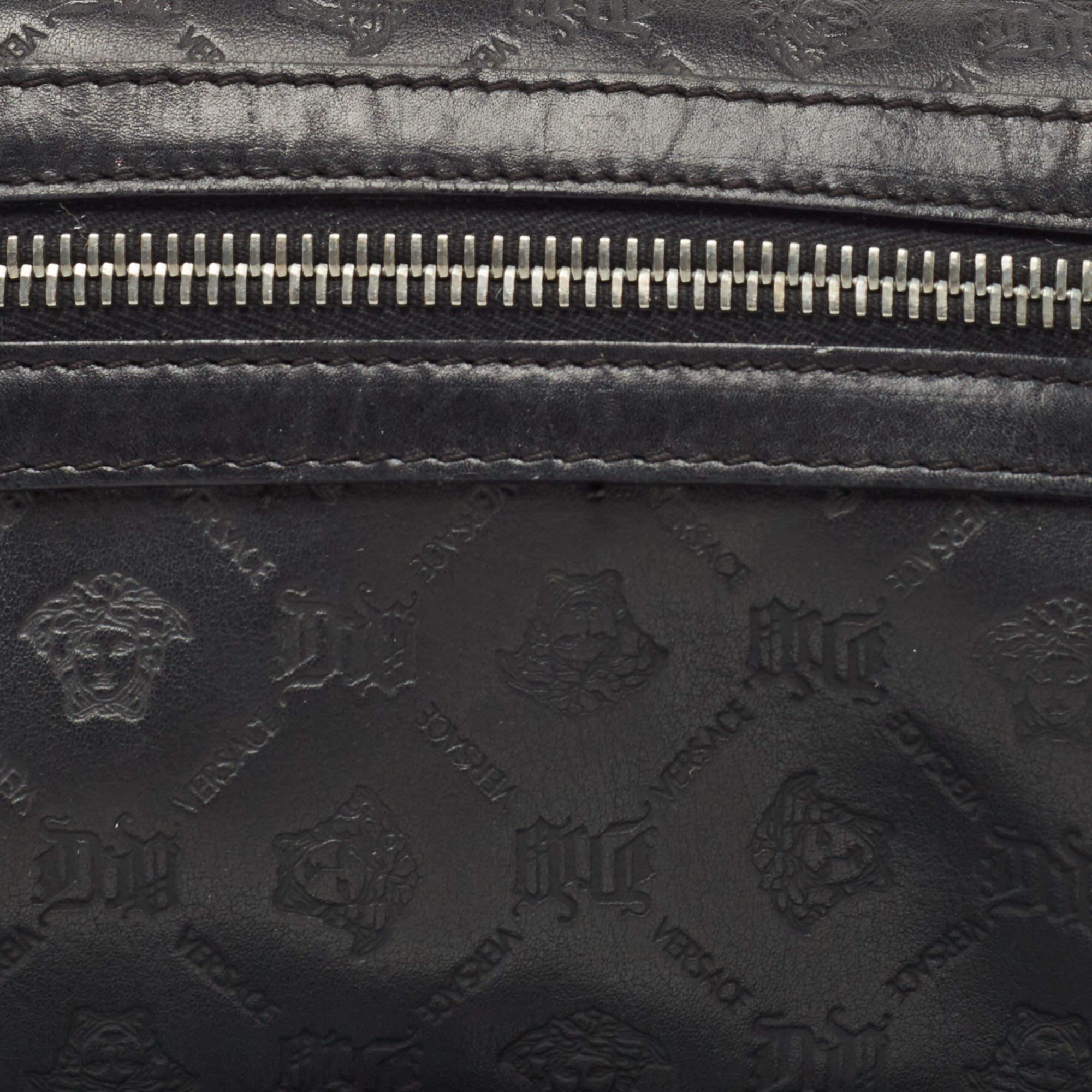 Versace Black Embossed Leather Front Pocket Baguette Bag 4