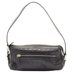 Versace Black Embossed Leather Front Pocket Baguette Bag