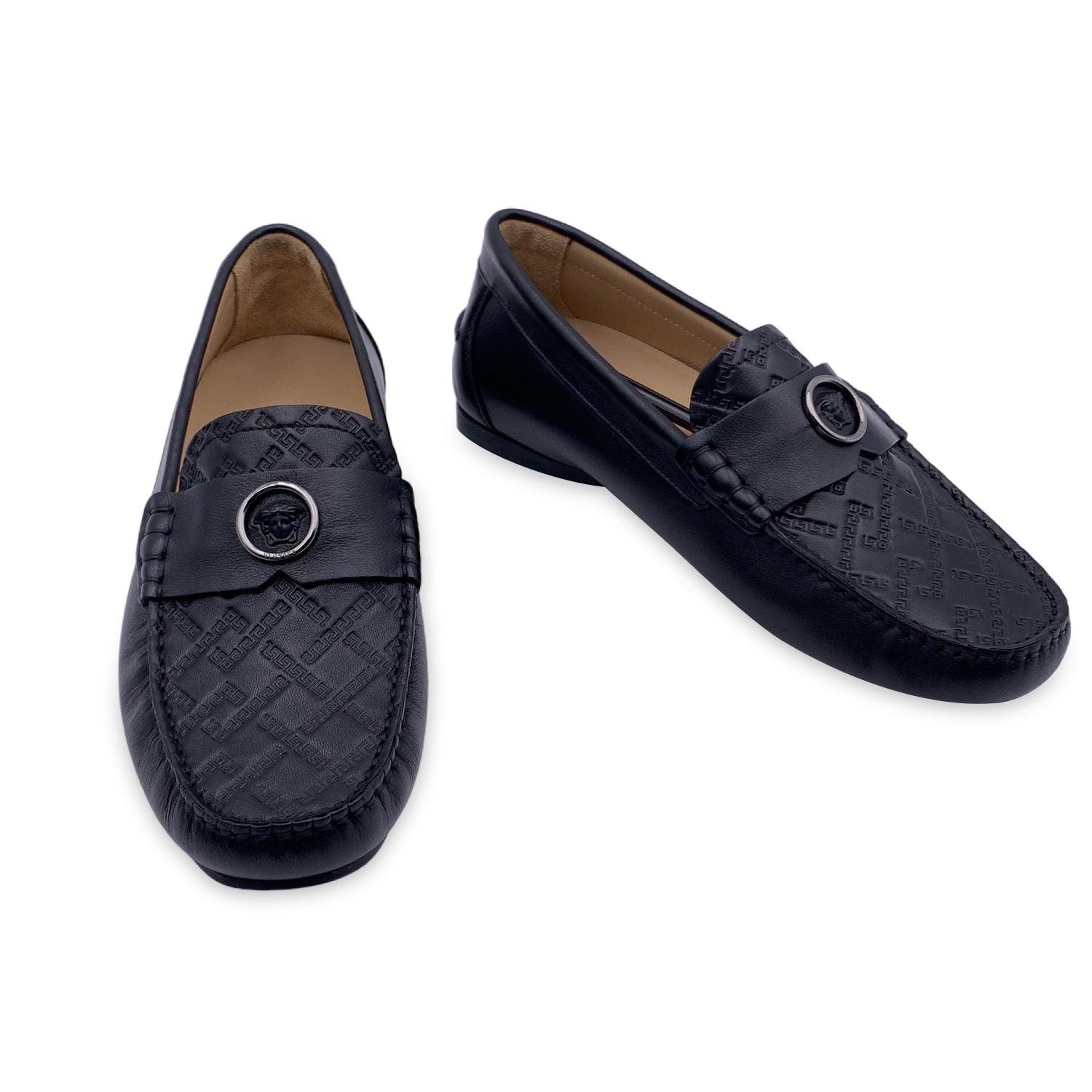 Noir Versace Mocassins en cuir gaufré noir Mocassins Loafers Car Shoes Size 39
