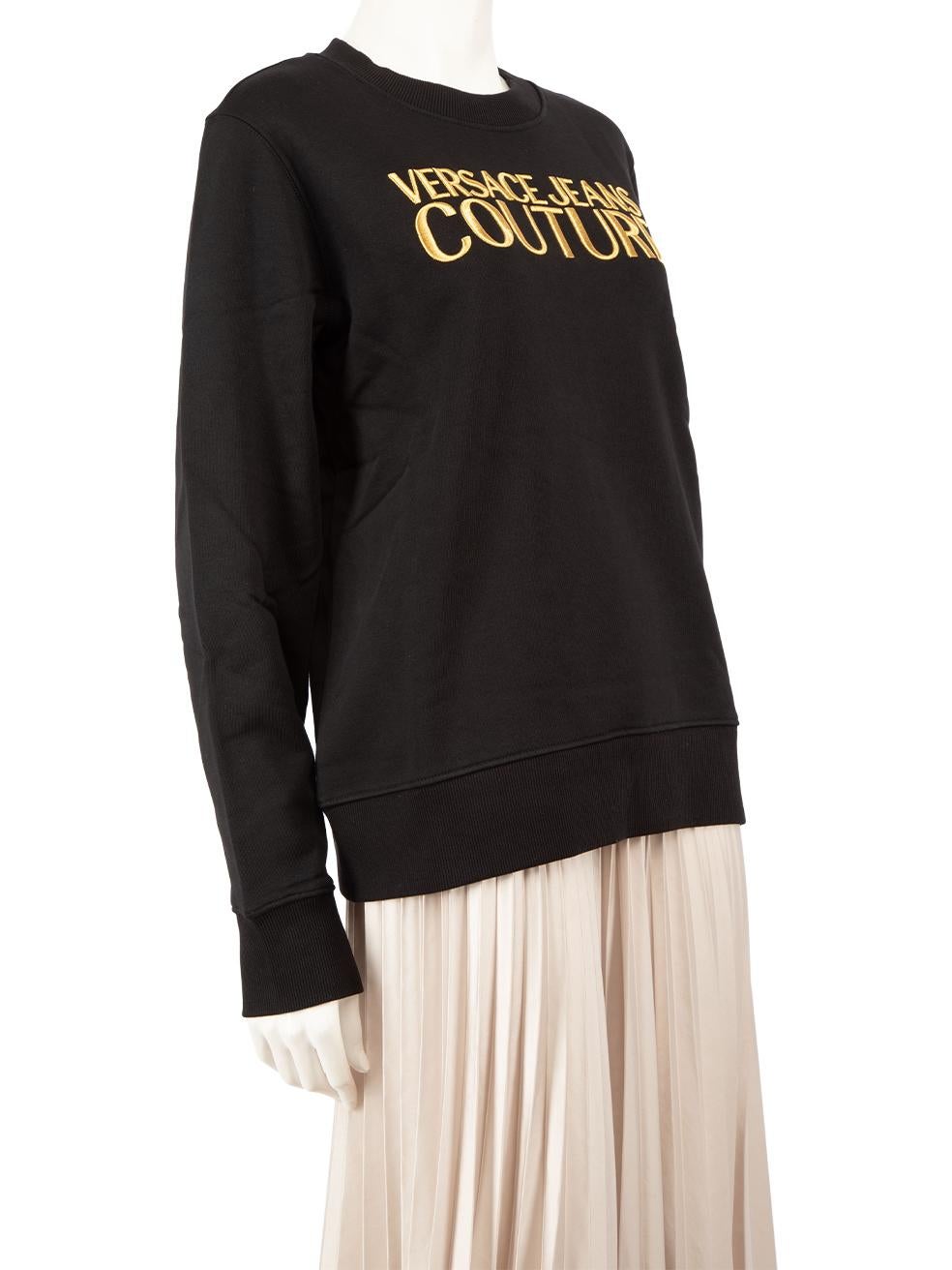 CONDITION is New with tags on this brand new Versace designer item. This item comes with original packaging.
 
 
 
 Details
 
 
 Model: E71HAIT01
 
 Season: FW23
 
 Black
 
 Cotton
 
 Sweatshirt
 
 Long sleeves
 
 Slim fit
 
 Round neck
 
 Gold