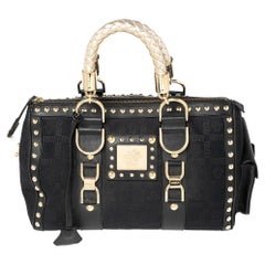 Versace Black Fabric and Leather Trim Snap Out Of It Satchel