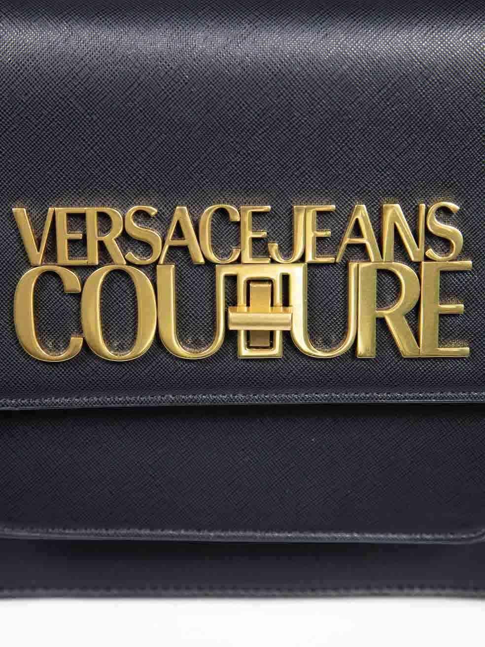 Versace Black Faux Leather Saffiano PU Lock Top Handle Bag For Sale 3