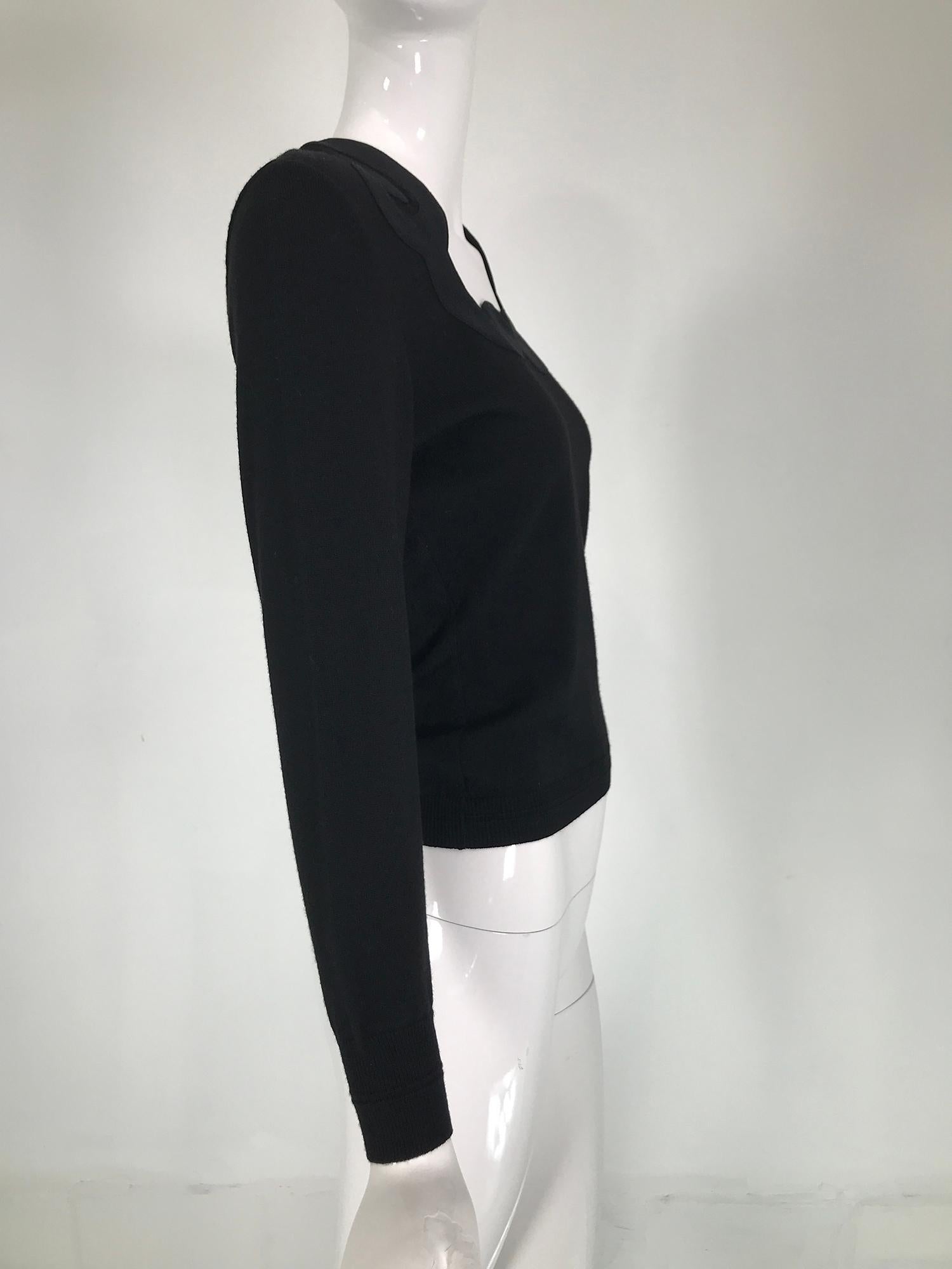 Versace Black Fine Wool Knit Sweater with Shaped Silk Neckband 6