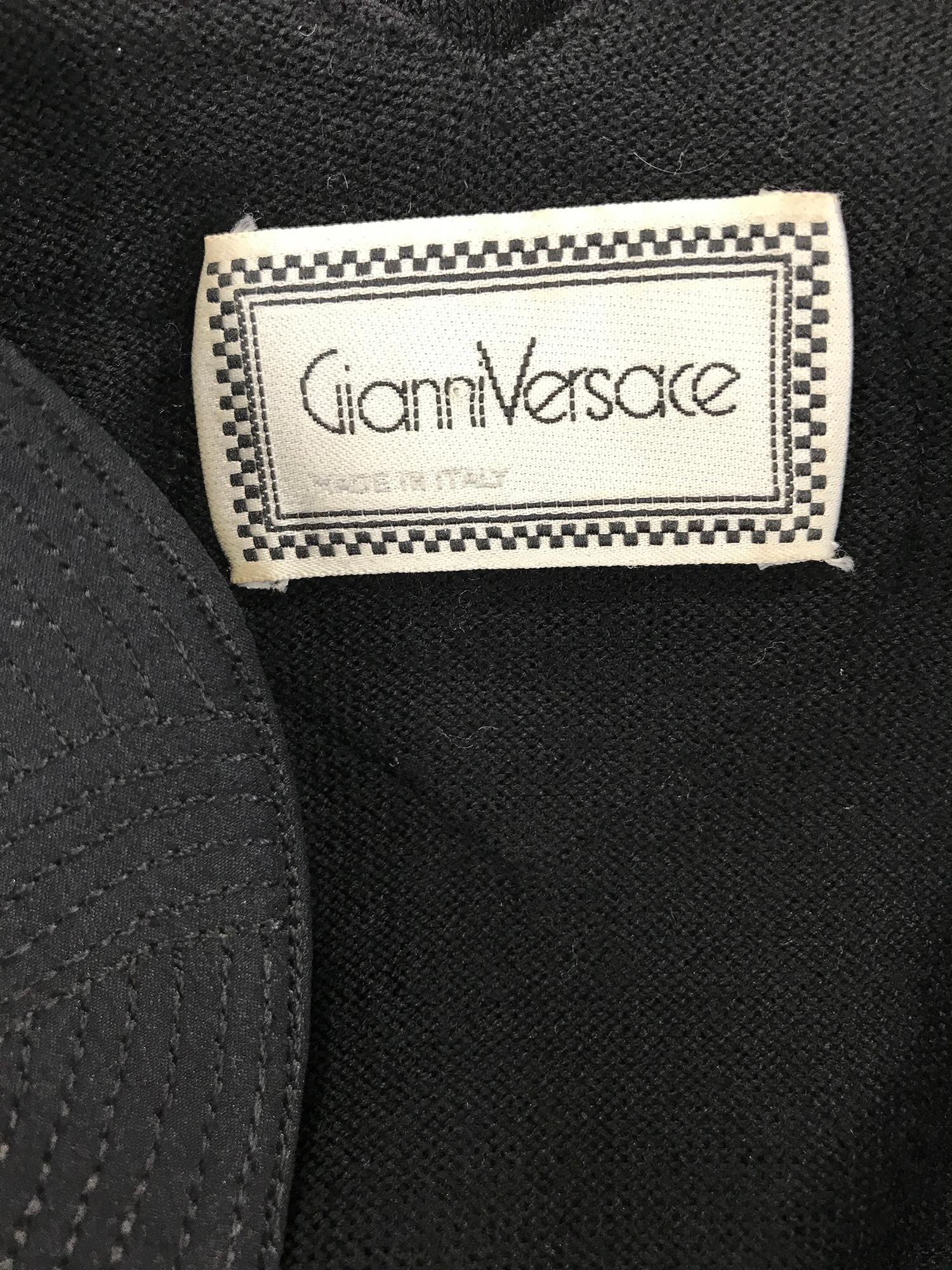 Versace Black Fine Wool Knit Sweater with Shaped Silk Neckband 8