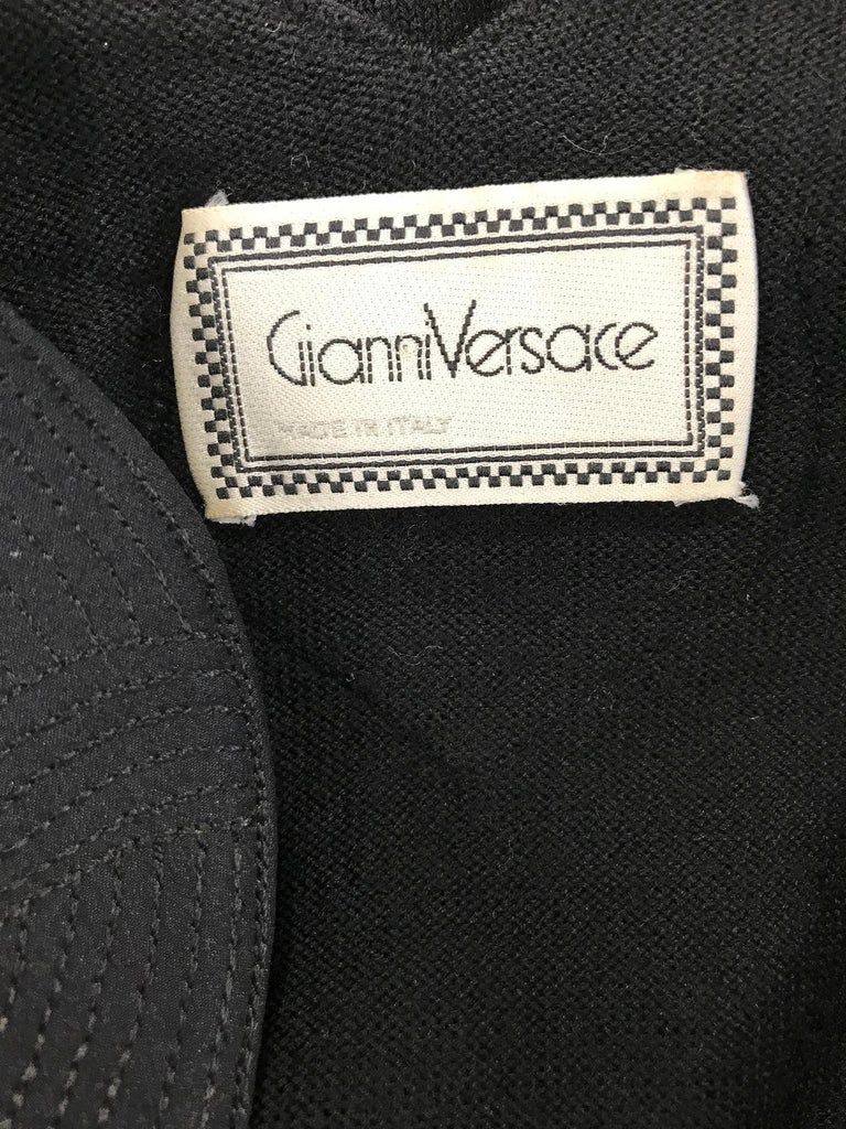Versace Black Fine Wool Knit Sweater with Shaped Silk Neckband  For Sale 8