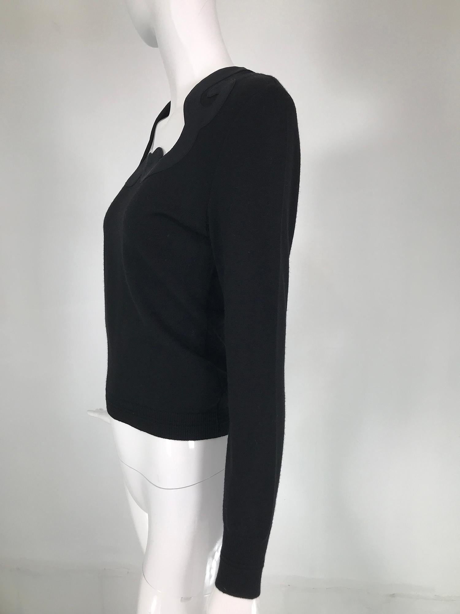 Women's Versace Black Fine Wool Knit Sweater with Shaped Silk Neckband