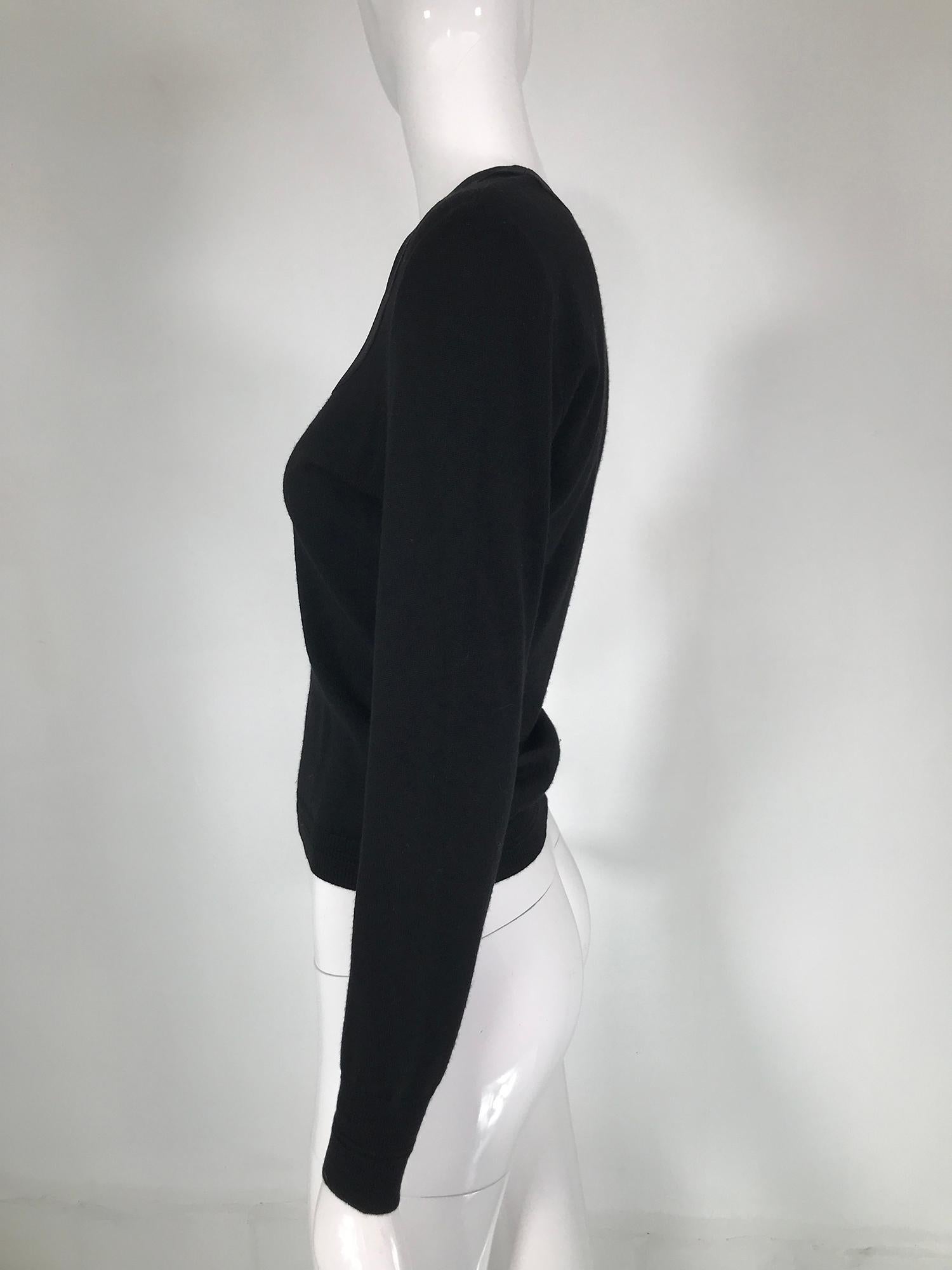 Versace Black Fine Wool Knit Sweater with Shaped Silk Neckband 1