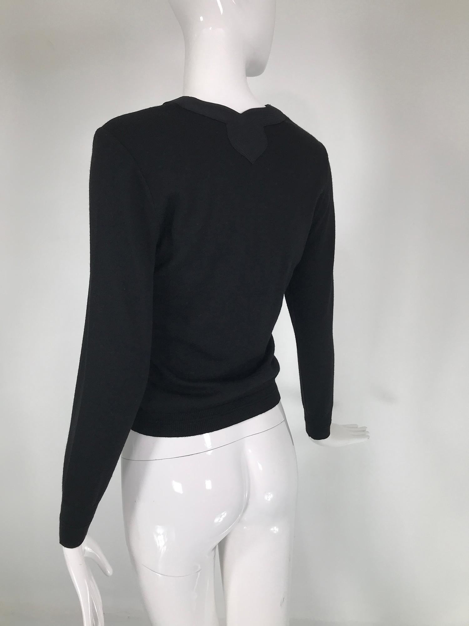 Versace Black Fine Wool Knit Sweater with Shaped Silk Neckband 2