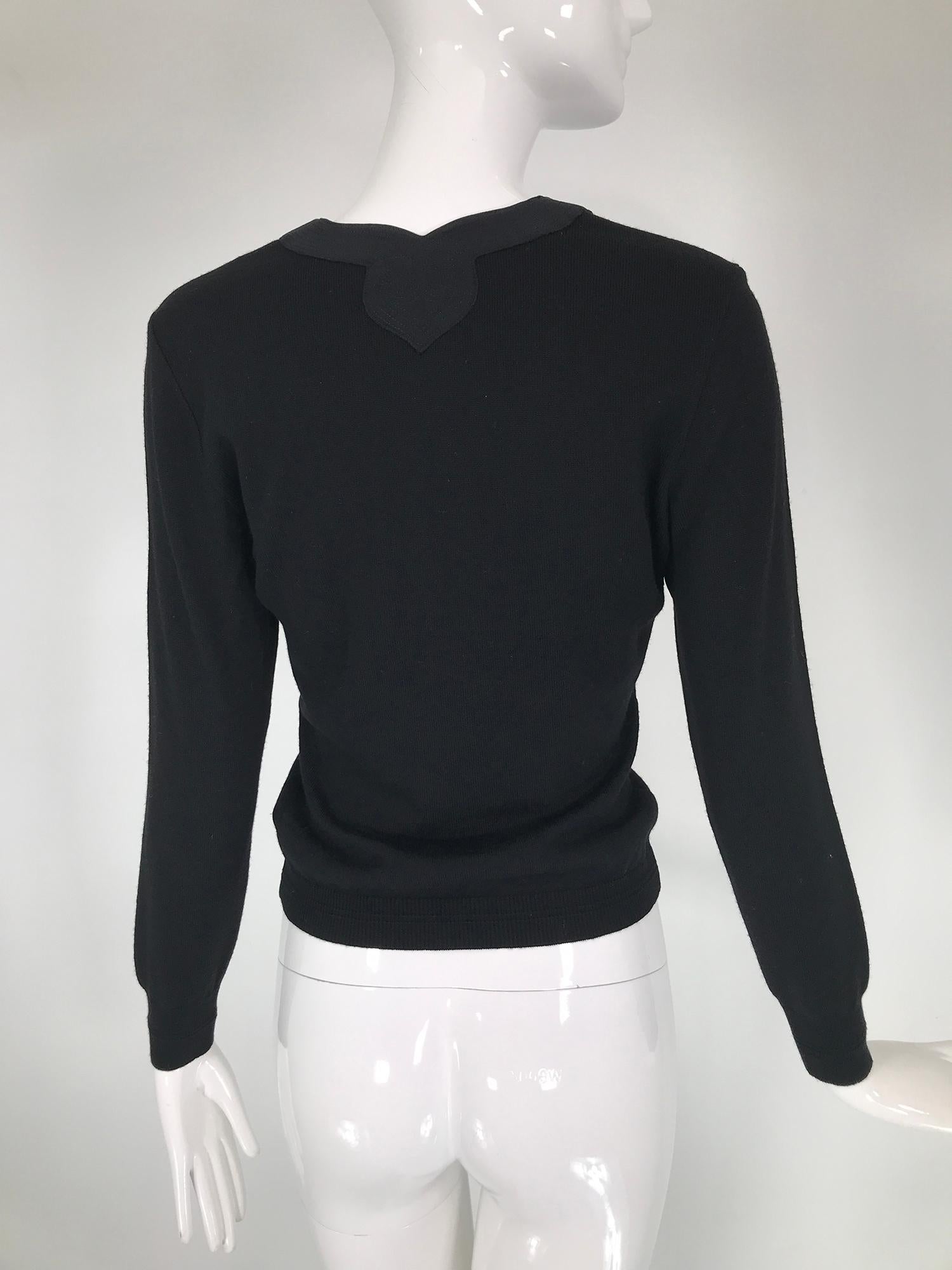 Versace Black Fine Wool Knit Sweater with Shaped Silk Neckband 3