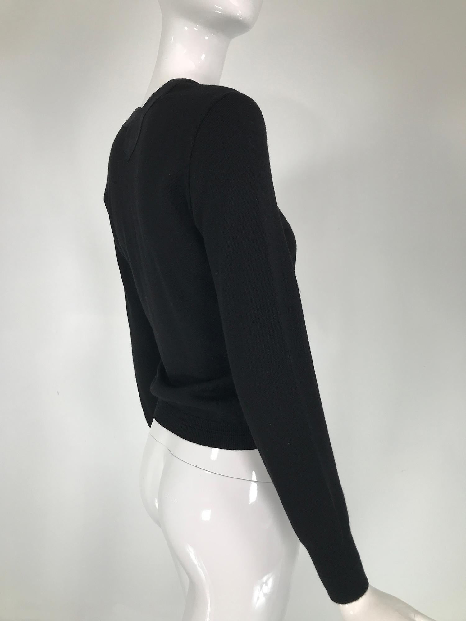 Versace Black Fine Wool Knit Sweater with Shaped Silk Neckband 5